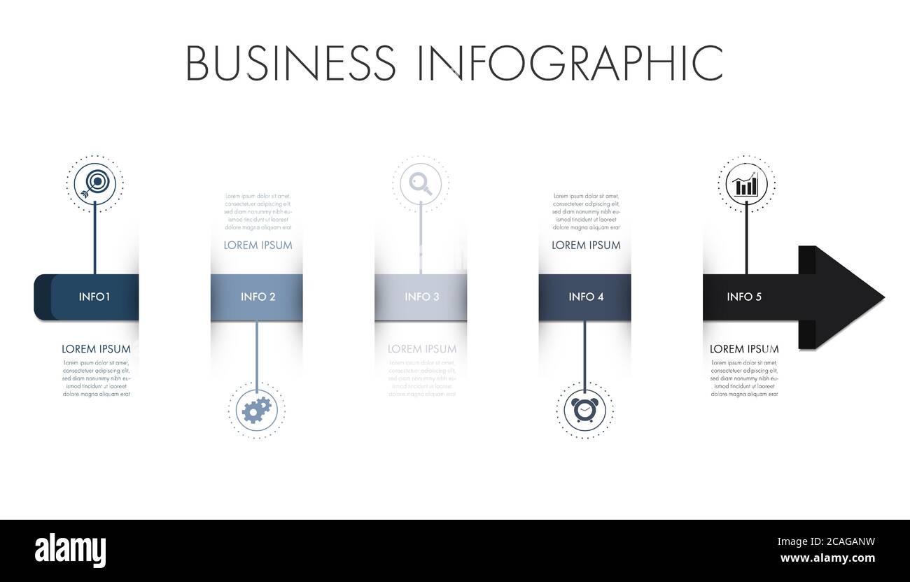 5-Schritt-Business-Infografik-Vorlage in 3d-Pfeilform für Präsentation, Workflow, Prozess. Stock Vektor