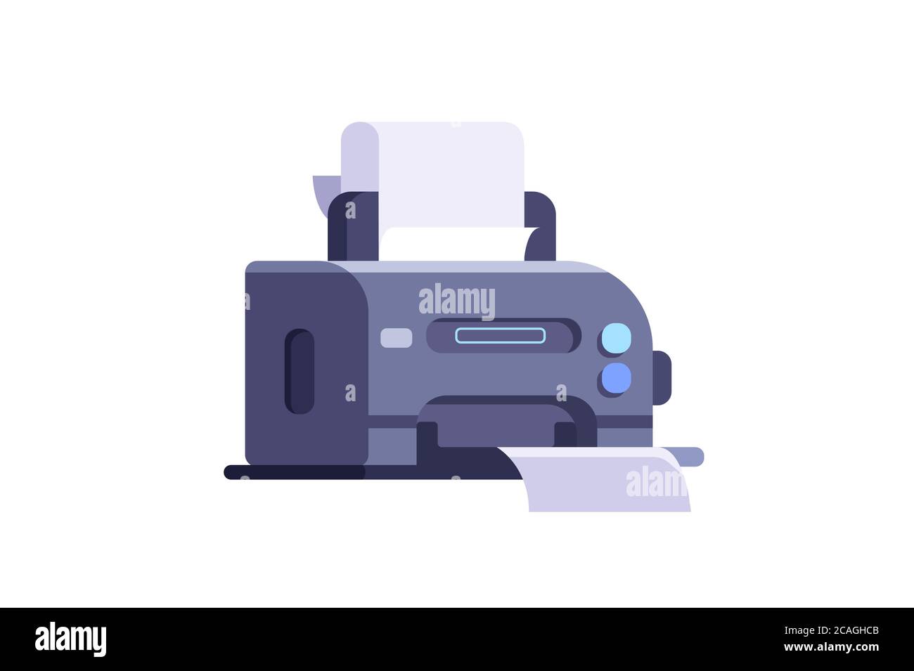 Drucken moderner Drucker mit Blatt Papier in flachem Stil Stock Vektor