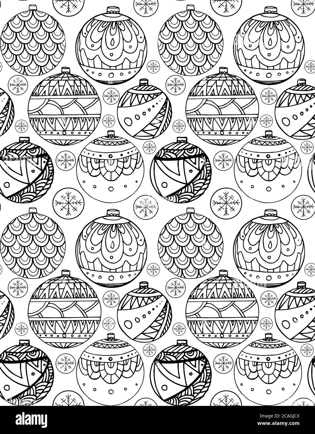 Nahtlose Textur mit schwarzen und weißen Weihnachtskugeln mit Doodle-Muster für Ihre Kreativität verziert Stock-Vektorgrafik