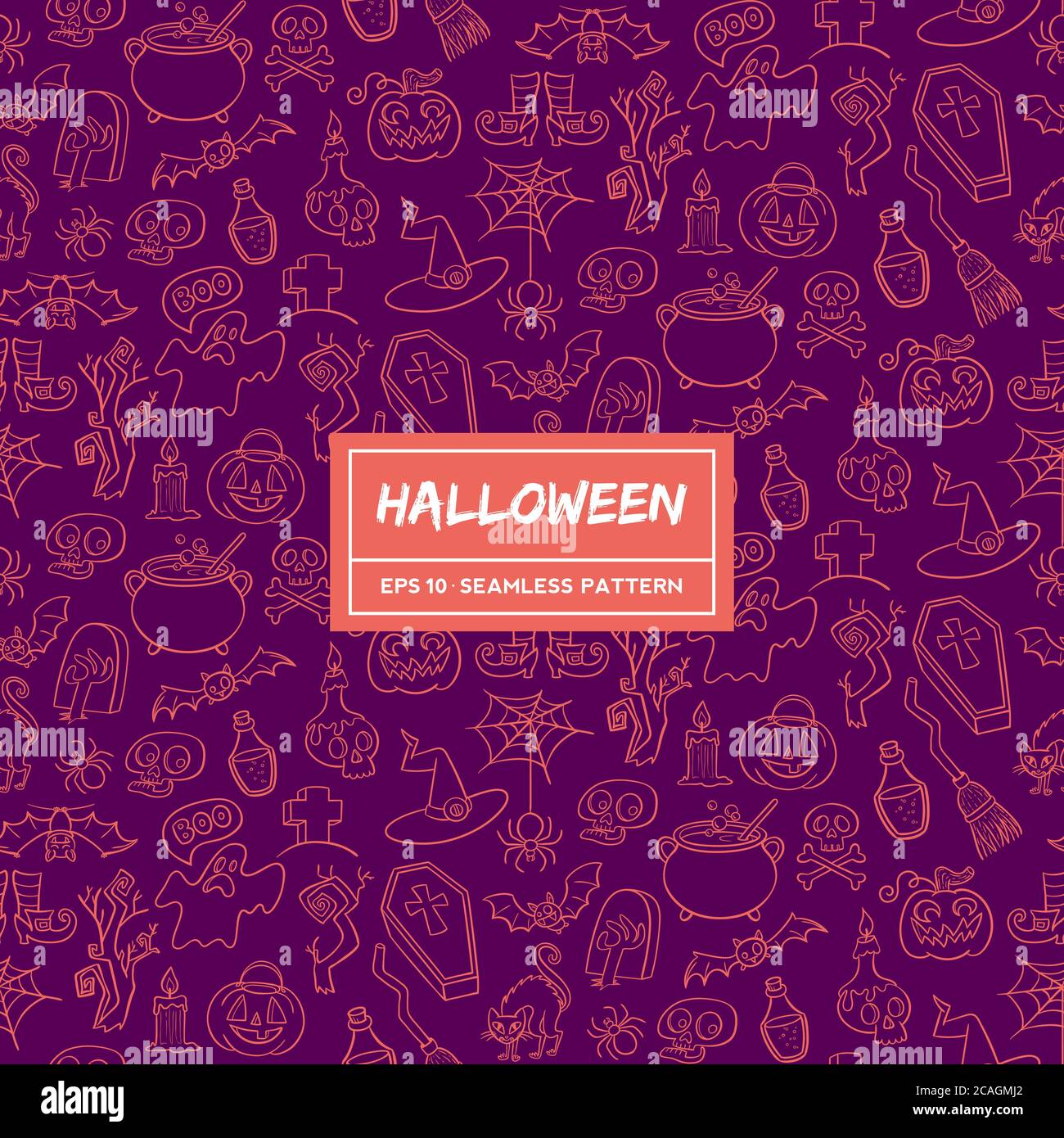 Handgezeichnete Doodle Elemente der halloween-Feier. Bearbeitbares nahtloses Muster. Vektorgrafik. Stock Vektor