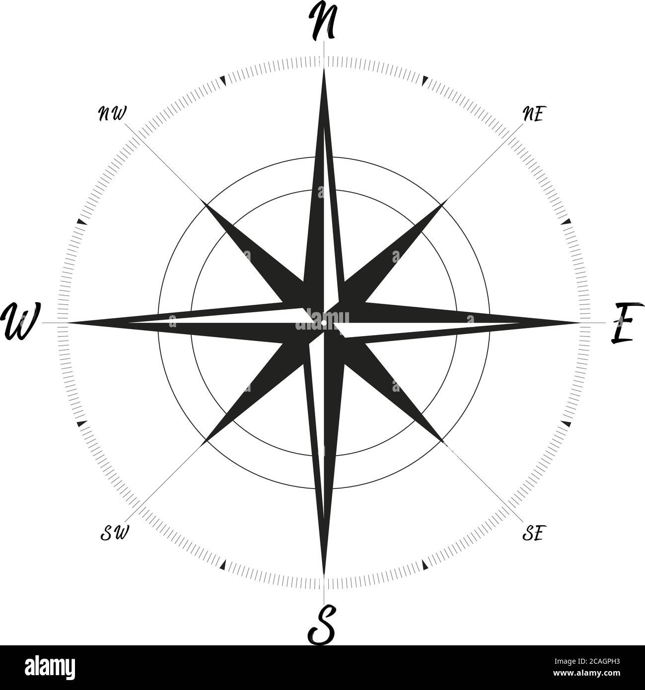 Vector Illustration. Kompass oder Windrose in Flach- und schwarz-weiß Stil spielen. Stock Vektor