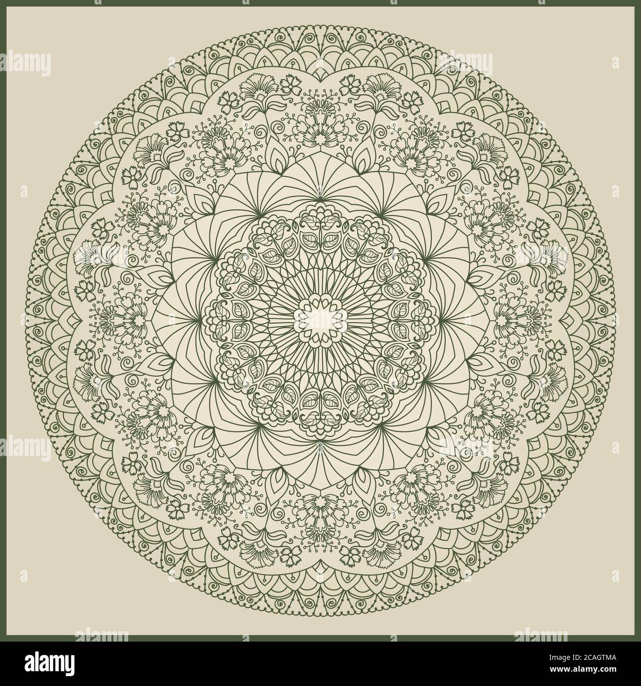 Handgezeichnetes Mandala mit Blumenmuster. Malbuch Seite. Anti-Stress-Therapie-Muster. Vektor abstrakt rund floralen Ornament. Stockfoto