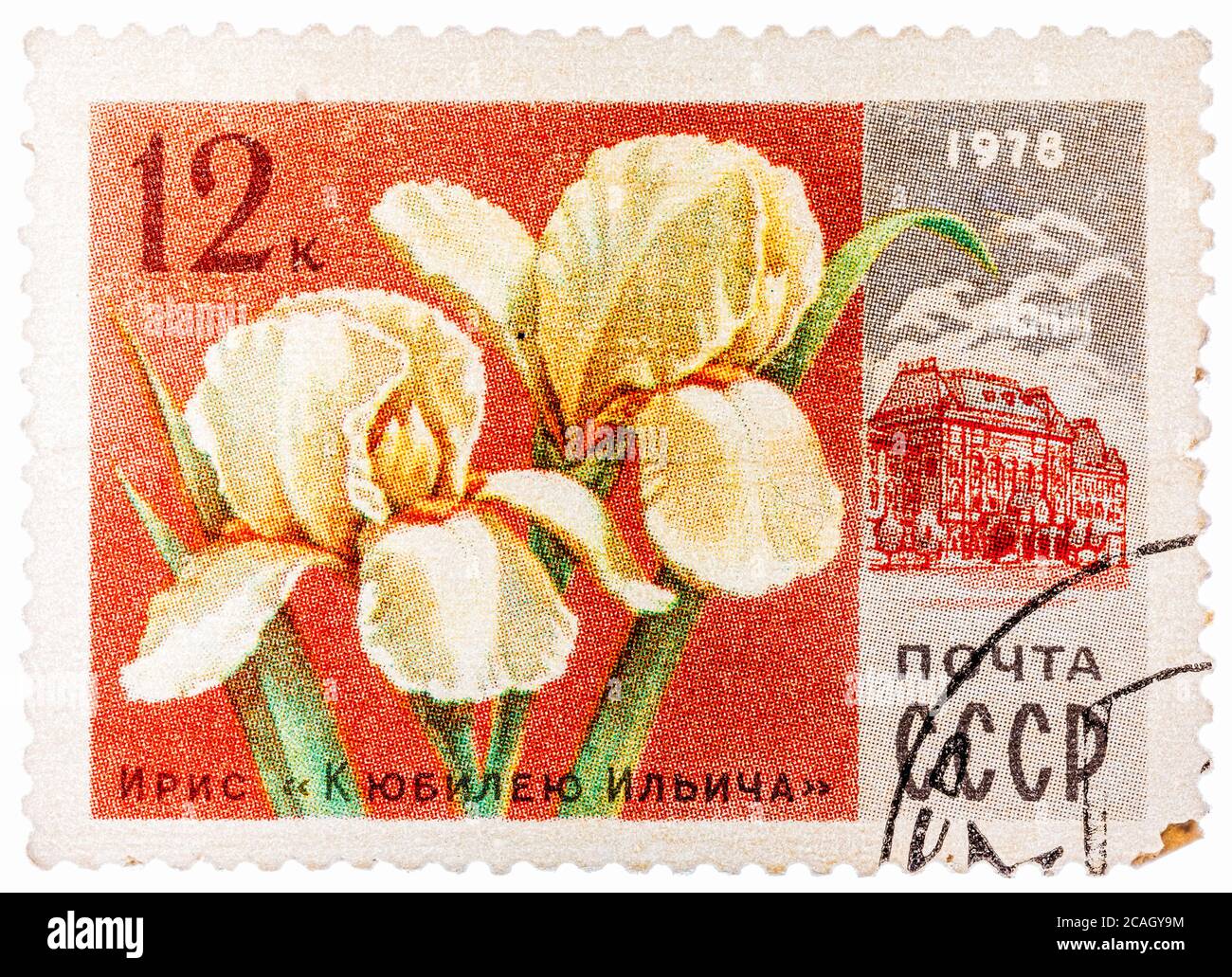 Stempel gedruckt in der UdSSR (CCCP, sowjetunion) zeigt Bild von Ilich Jahrestag Iris und Lenin Zentralmuseum Stockfoto