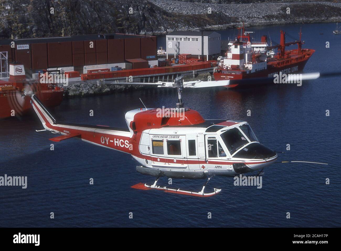 GREENLANDAIR BELL 212 OY-HCS IN NUUK., HAUPTSTADT GRÖNLANDS. Stockfoto