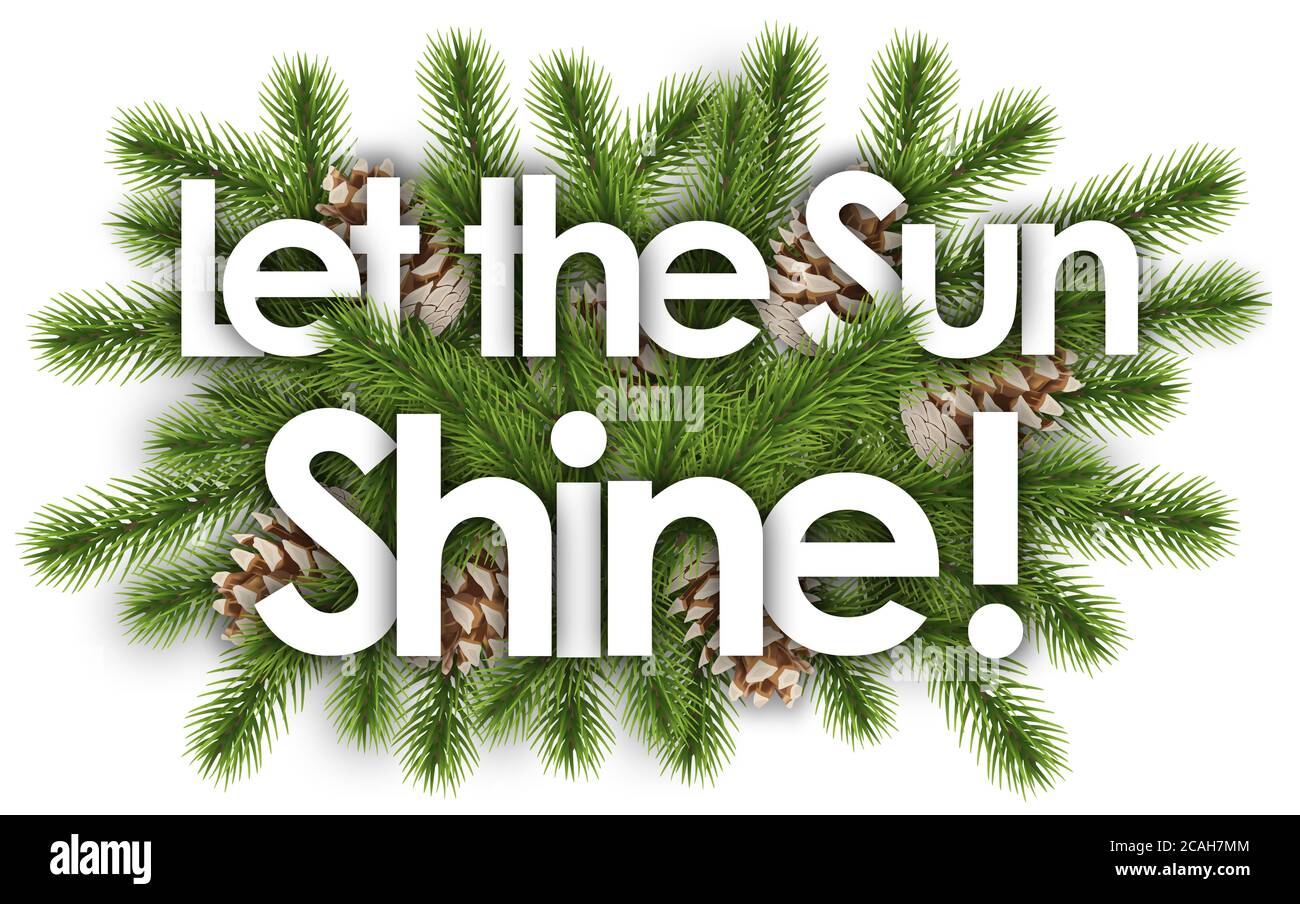 Lassen Sie die Sonne im weihnachtlichen Hintergrund leuchten - Kiefernzweige Stockfoto