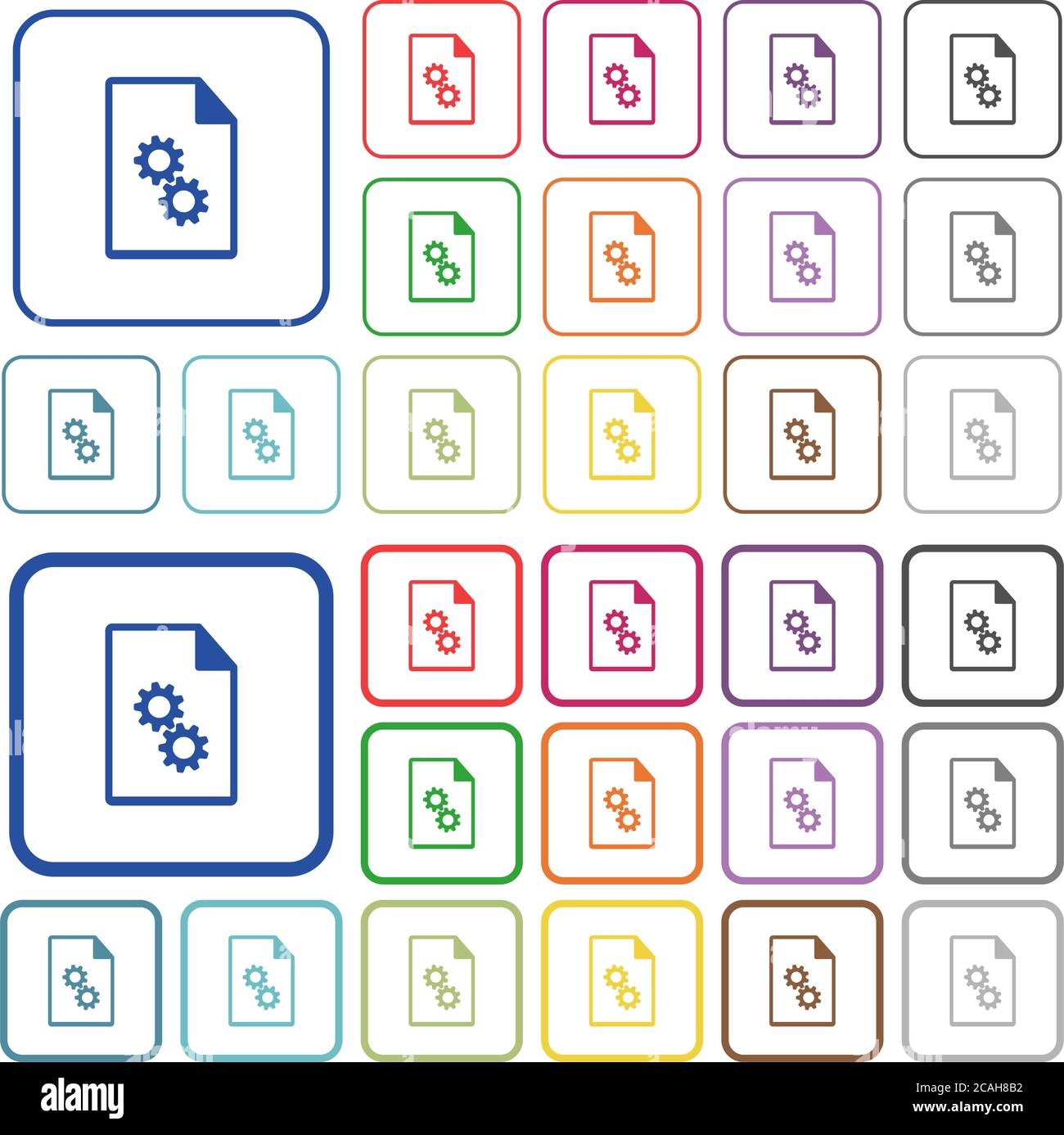 Ausführbare Datei Farbe flache Symbole in abgerundeten quadratischen Rahmen. Dünne und dicke Versionen im Lieferumfang enthalten. Stock Vektor