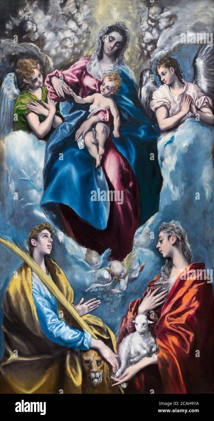 Madonna mit Kind und Heiligen Martina und die hl. Agnes, El Greco, 1597, Nationalgalerie, Washington DC, USA, Nordamerika Stockfoto