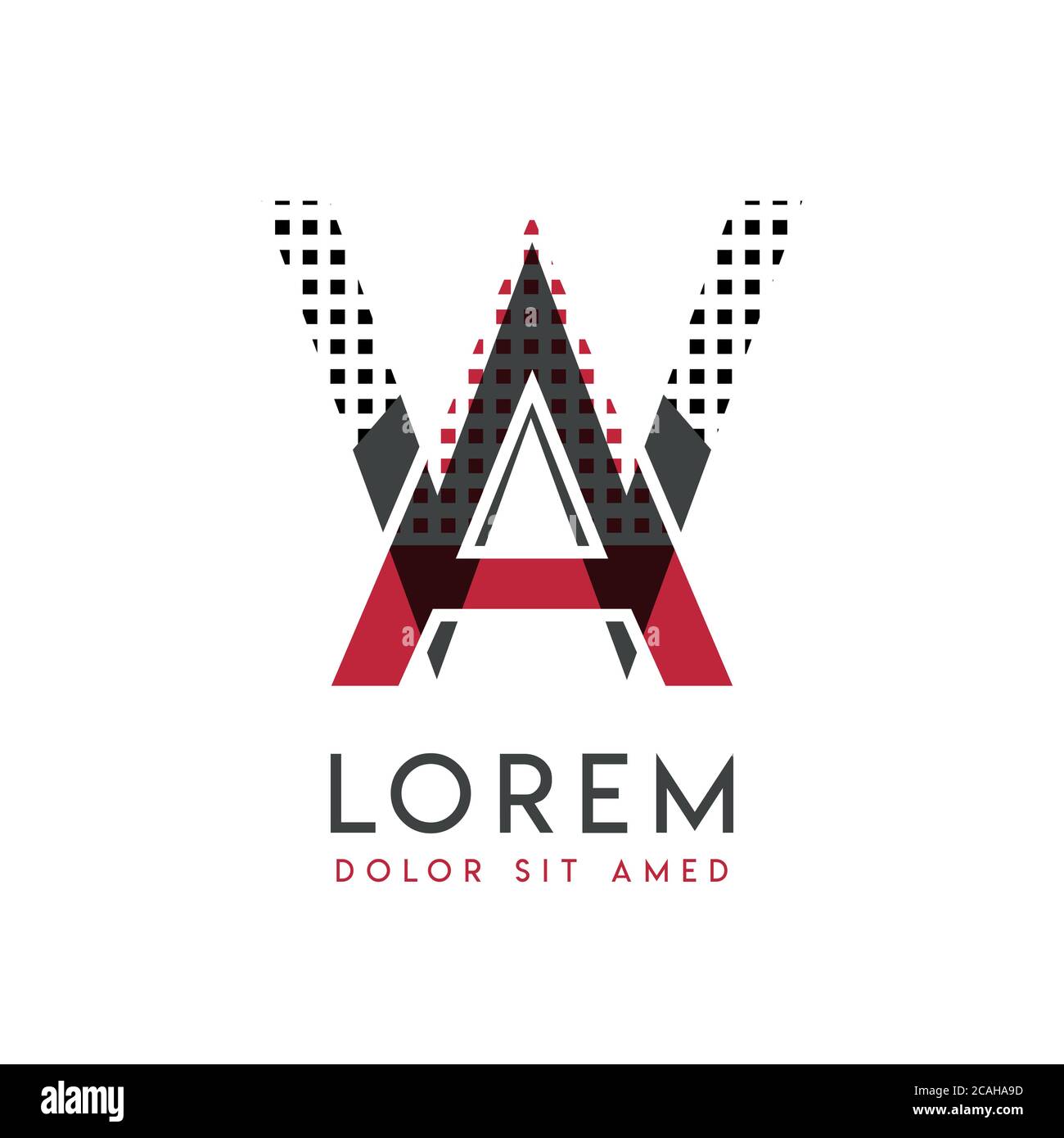 WA-Logo in Grau und Rot, das für kreative Industrien und den Papierdruck verwendet werden kann. Das AW Logo ist mit Blasen und Punkten gefüllt, kann ich aufbringen Stock Vektor