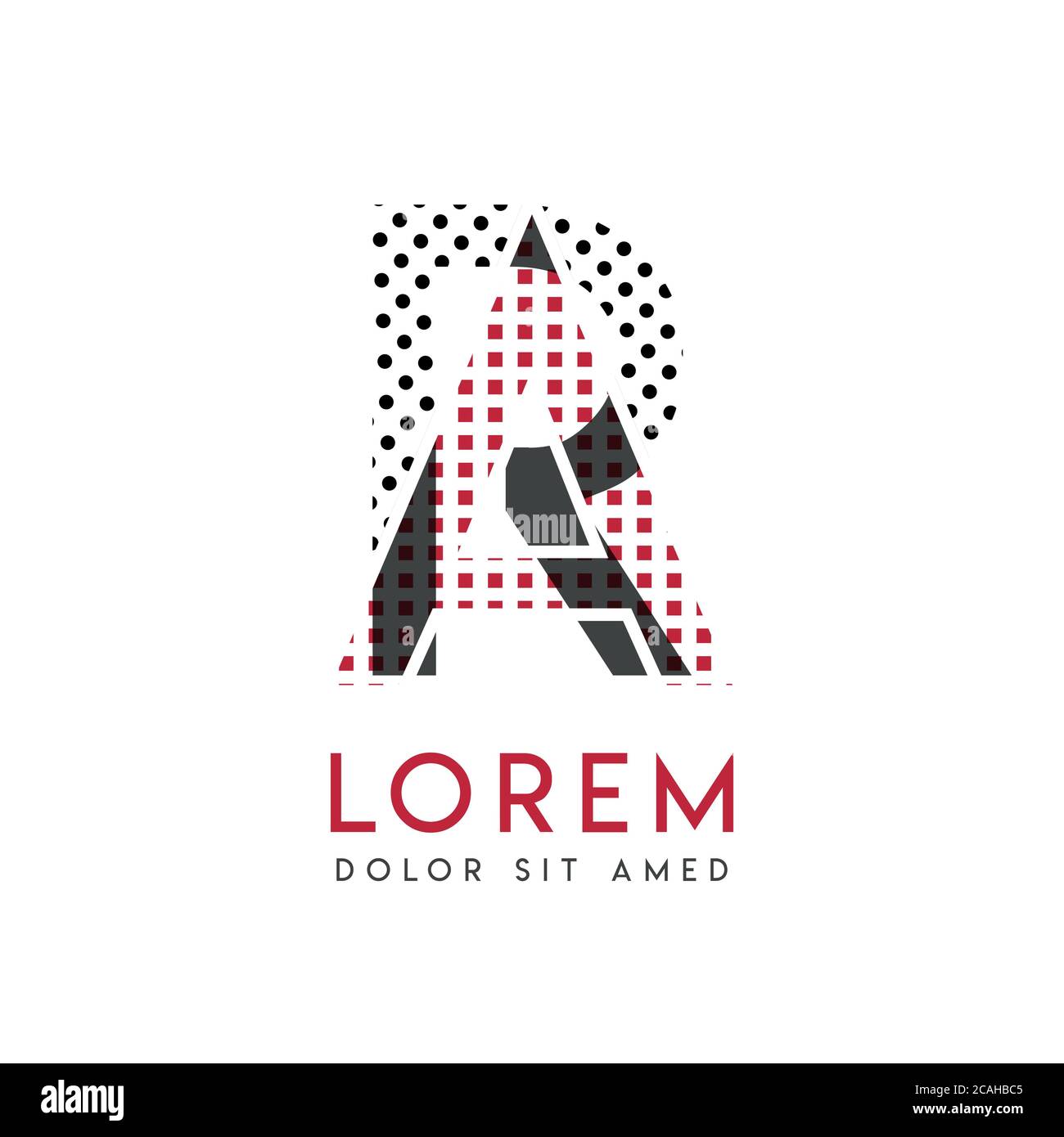 RA-Logo in Grau und Rot, das für kreative Industrien und den Papierdruck verwendet werden kann. AR-Logo ist mit Blasen und Punkten gefüllt, kann ich angewendet werden Stock Vektor