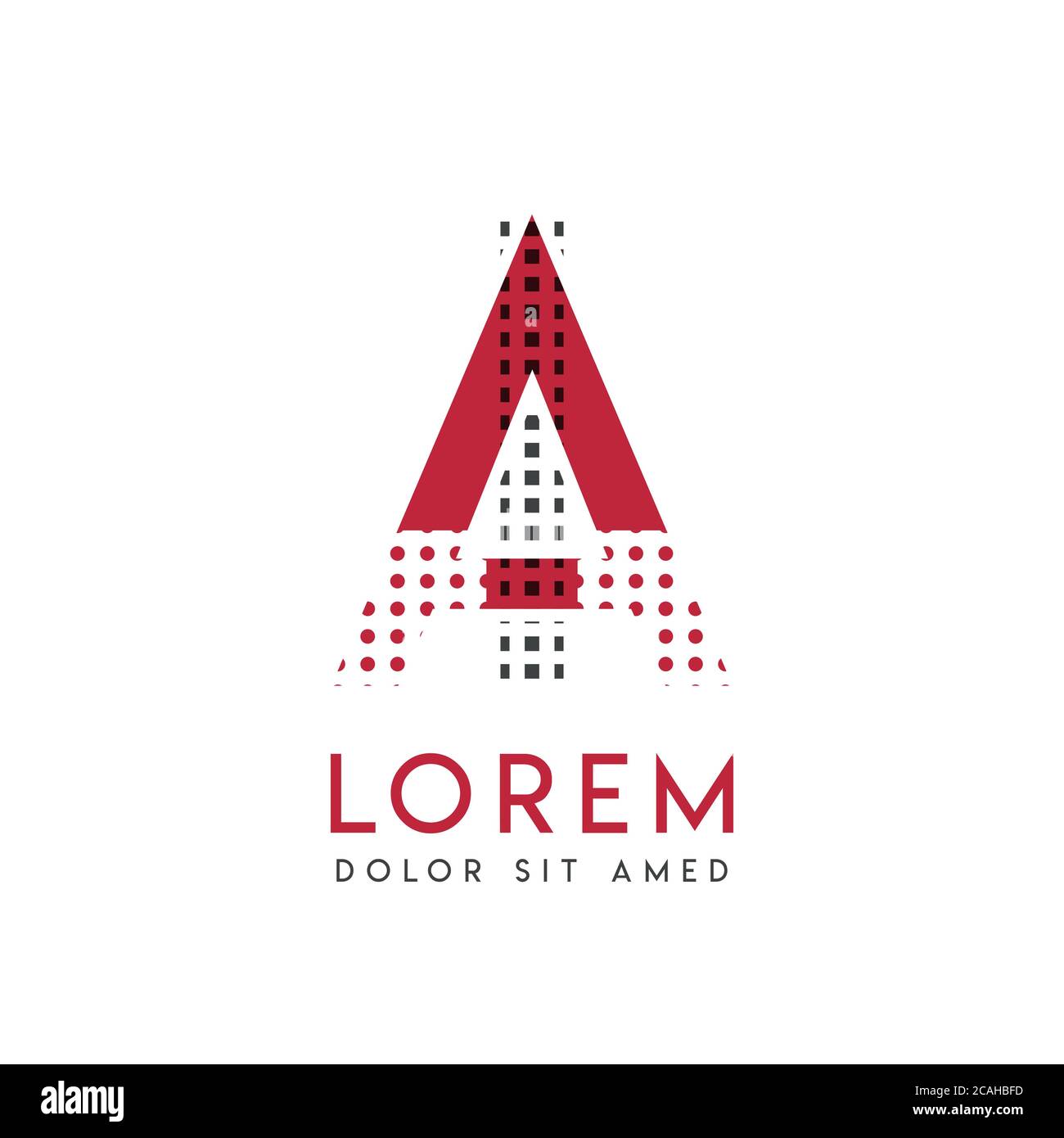 IA-Logo mit grauer und roter Farbe, das für kreative Industrien und den Papierdruck verwendet werden kann. AI-Logo ist mit Blasen und Punkten gefüllt, kann ich angewendet werden Stock Vektor