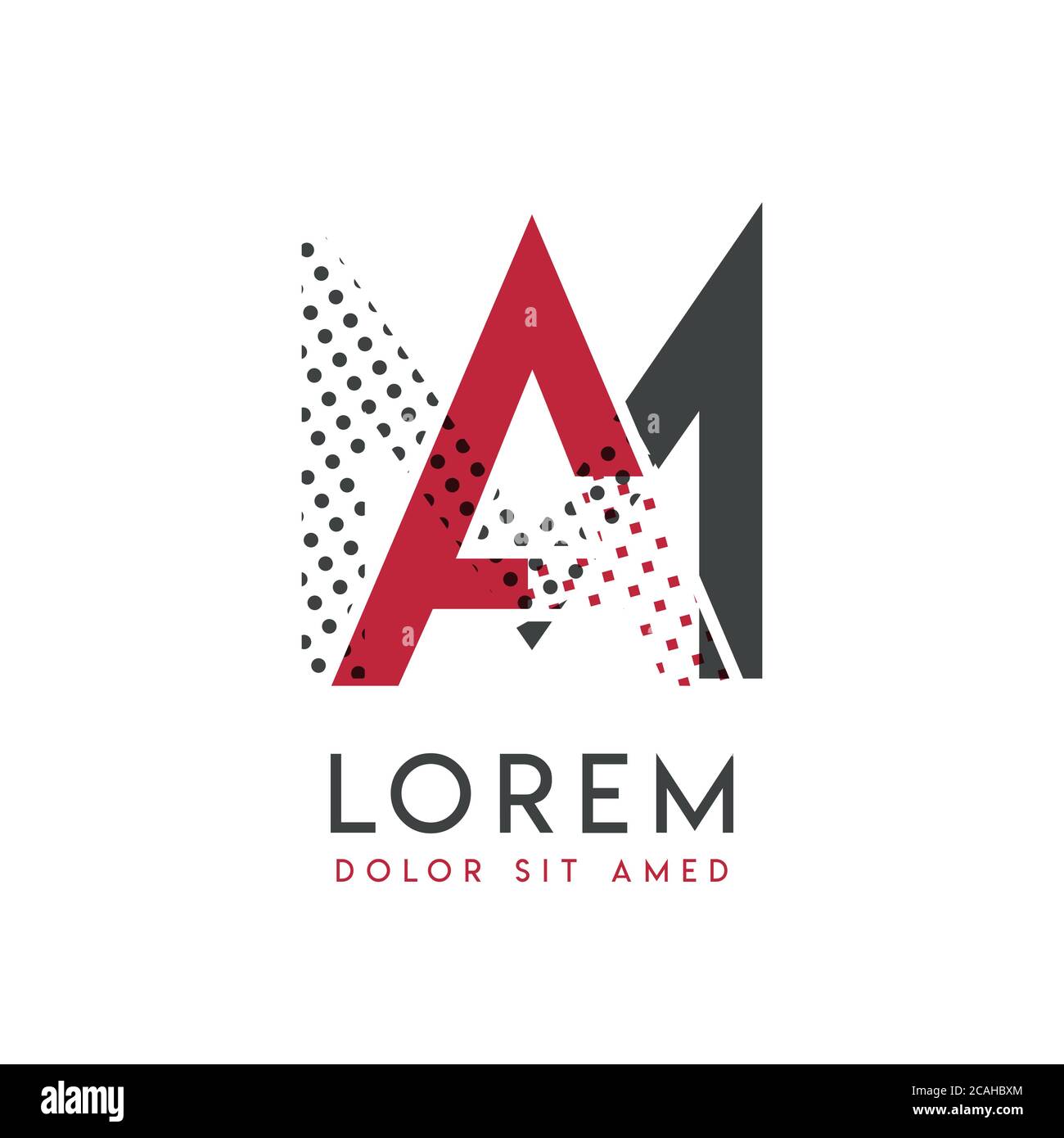MA-Logo mit grauer und roter Farbe, das für kreative Industrien und den Papierdruck verwendet werden kann. AM-Logo ist mit Blasen und Punkten gefüllt, kann ich angewendet werden Stock Vektor