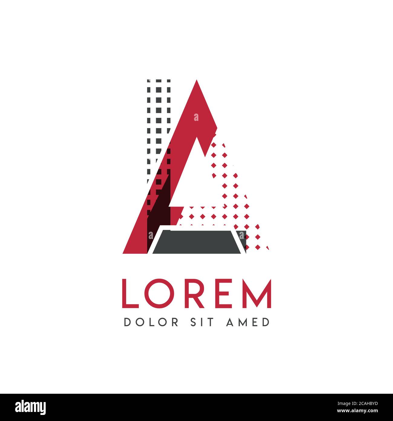 LA-Logo mit grauer und roter Farbe, das für kreative Industrien und Papierdruck verwendet werden kann. AL Logo ist mit Blasen und Punkten gefüllt, kann ich aufgetragen werden Stock Vektor