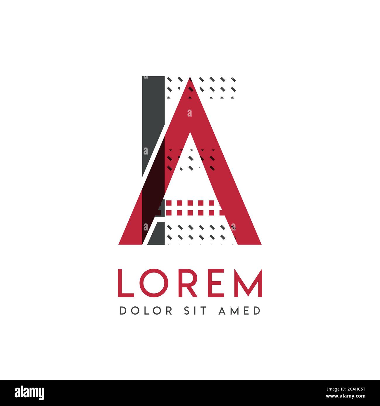 EA-Logo in Grau und Rot, das für kreative Industrien und den Papierdruck verwendet werden kann. AE-Logo ist mit Blasen und Punkten gefüllt, kann ich angewendet werden Stock Vektor