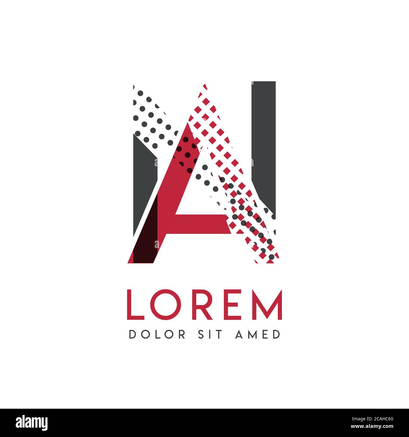 NA-Logo mit grauer und roter Farbe, das für kreative Industrien und Papierdruck verwendet werden kann. EIN Logo ist mit Blasen und Punkten gefüllt, kann ich aufgetragen werden Stock Vektor