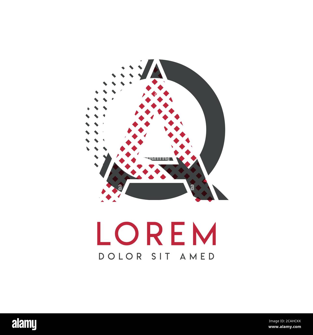 QA-Logo mit grauer und roter Farbe, das für kreative Industrien und den Papierdruck verwendet werden kann. Das AQ-Logo ist mit Blasen und Punkten gefüllt, kann i aufgetragen werden Stock Vektor