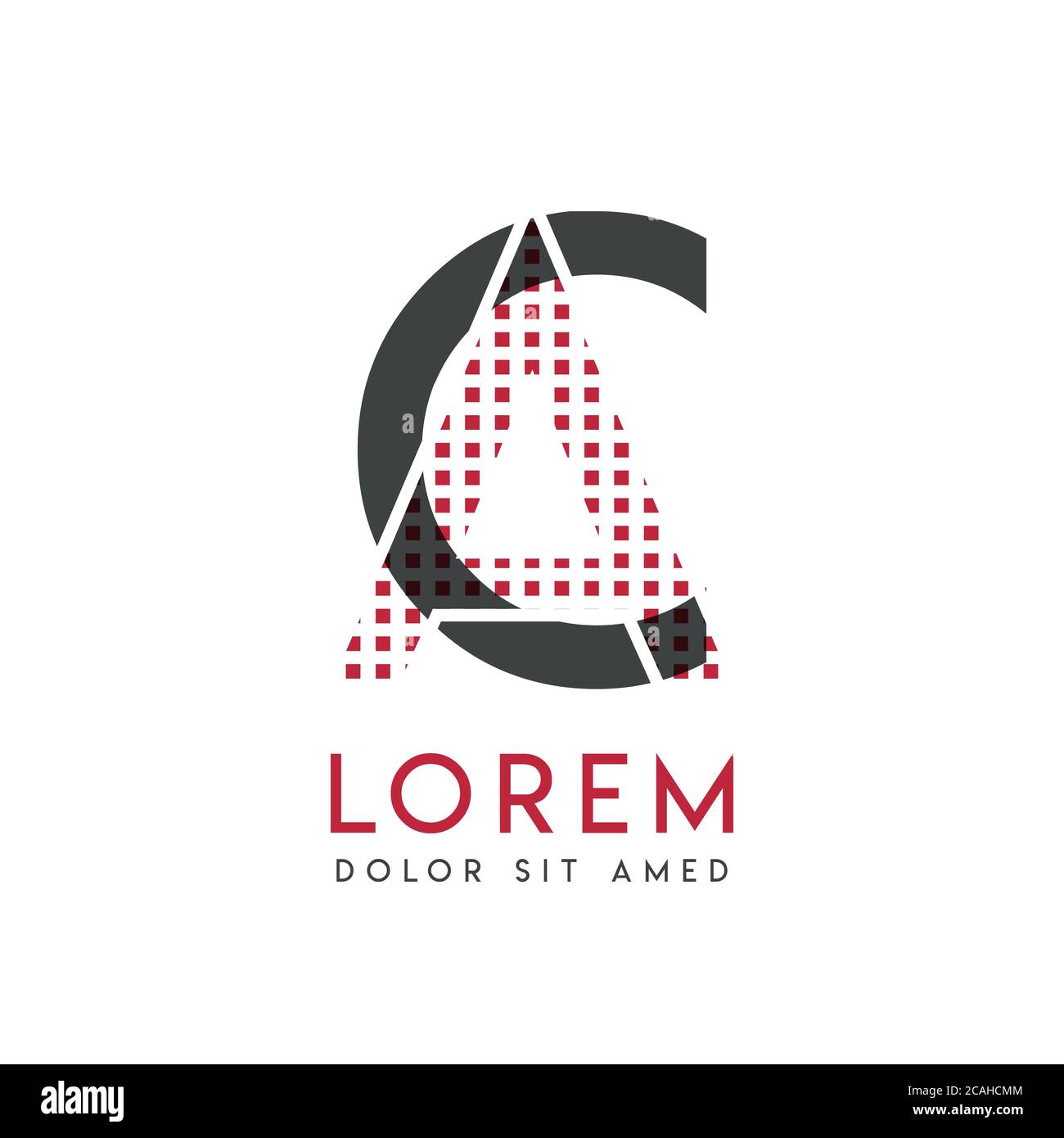 CA-Logo mit grauer und roter Farbe, das für kreative Industrien und den Papierdruck verwendet werden kann. AC-Logo ist mit Blasen und Punkten gefüllt, kann ich angewendet werden Stock Vektor