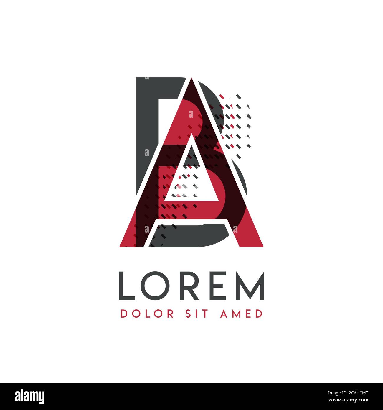 BA-Logo in Grau und Rot, das für kreative Industrien und den Papierdruck verwendet werden kann. Ab Logo ist mit Blasen und Punkten gefüllt, kann ich angewendet werden Stock Vektor