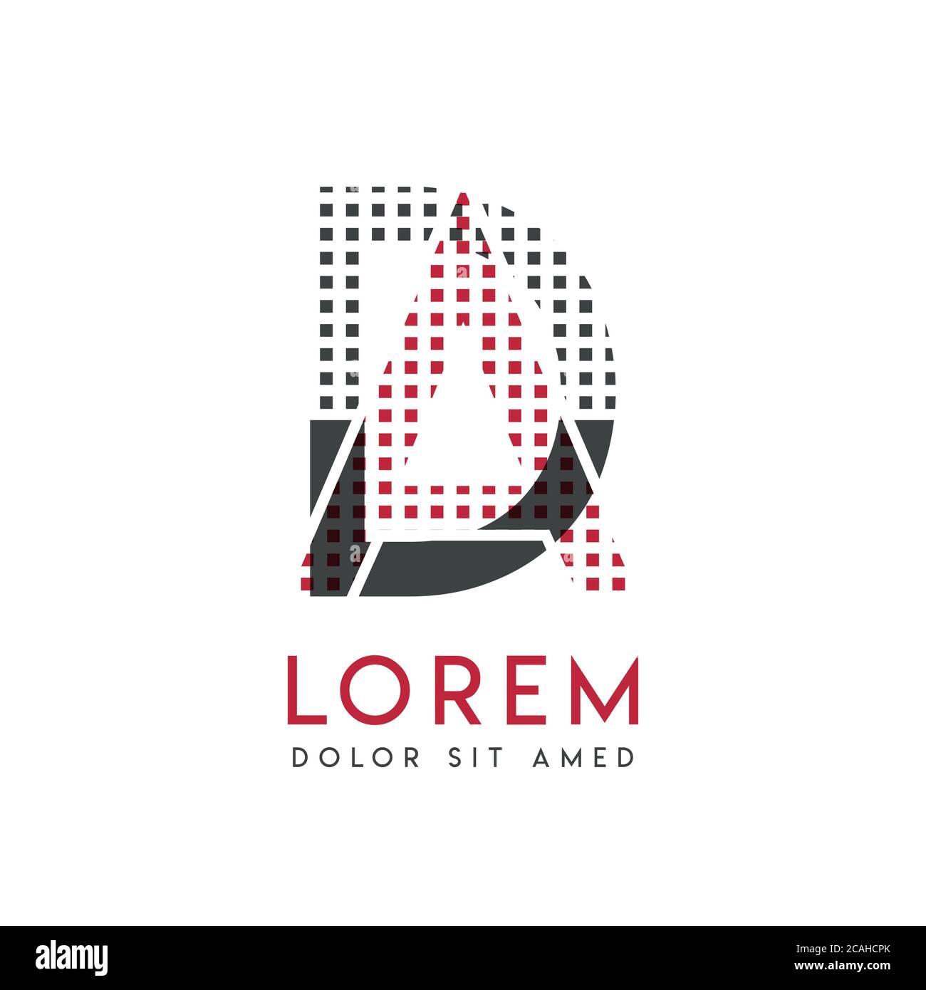 DA-Logo mit grauer und roter Farbe, das für kreative Industrien und den Papierdruck verwendet werden kann. AD-Logo ist mit Blasen und Punkten gefüllt, kann ich angewendet werden Stock Vektor