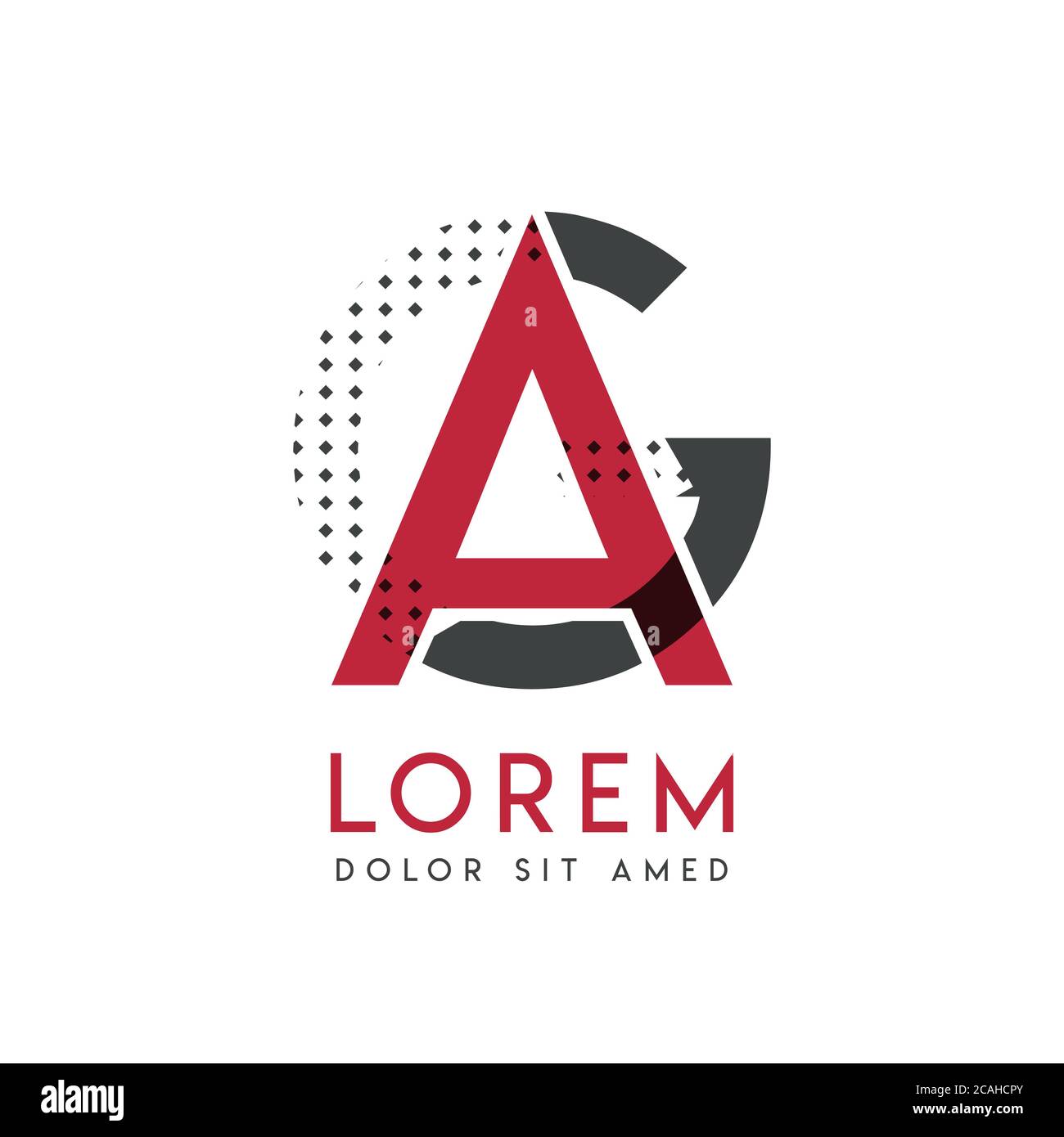 GA-Logo mit grauer und roter Farbe, das für kreative Industrien und den Papierdruck verwendet werden kann. AG-Logo ist mit Blasen und Punkten gefüllt, kann ich aufgetragen werden Stock Vektor