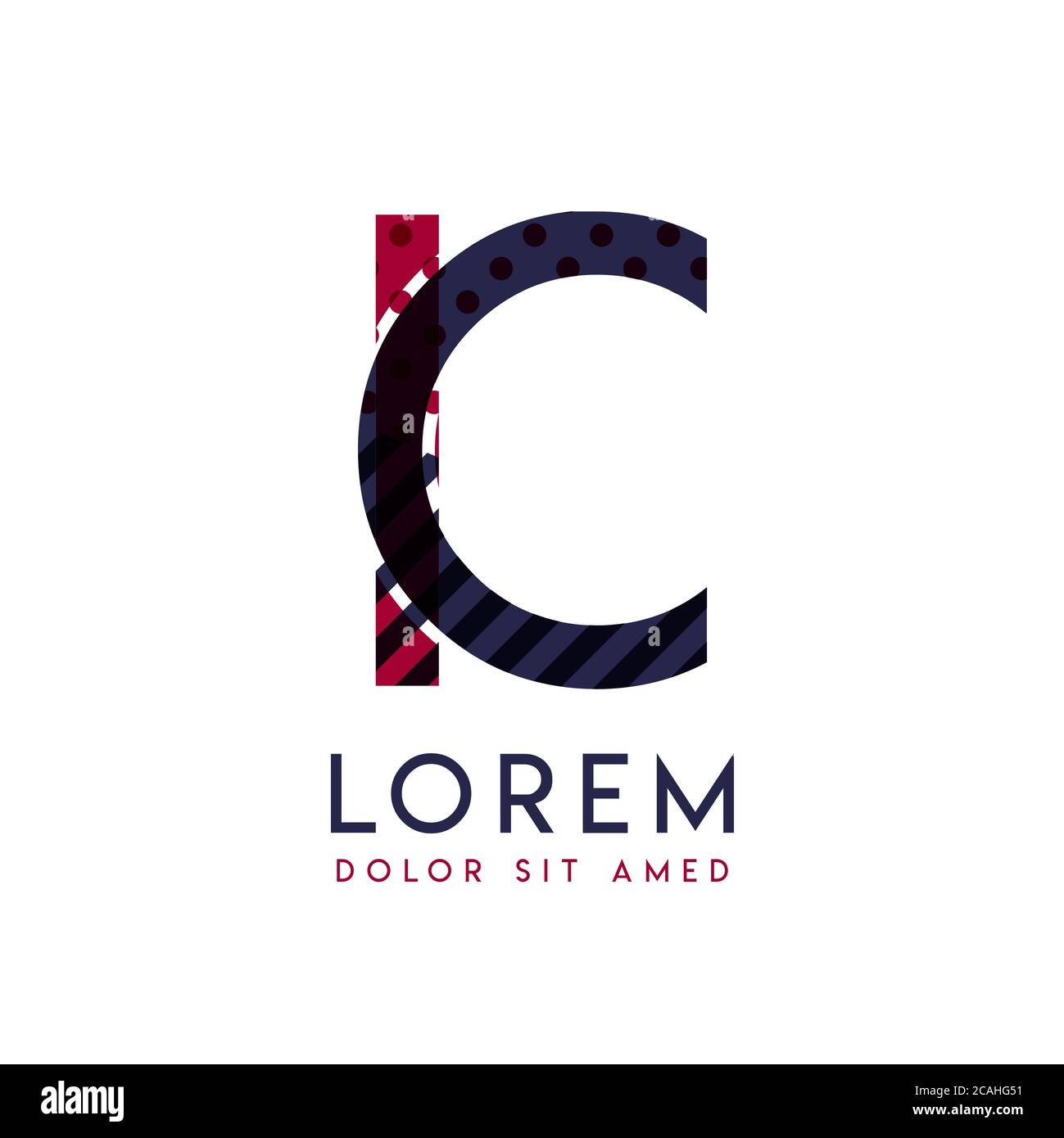 IC einfaches Logo-Design mit blauer und kastanienfarbener Farbe, das für kreative Geschäfte und Werbung verwendet werden kann. CI-Logo ist mit Blasen und Punkten gefüllt, kann Stock Vektor