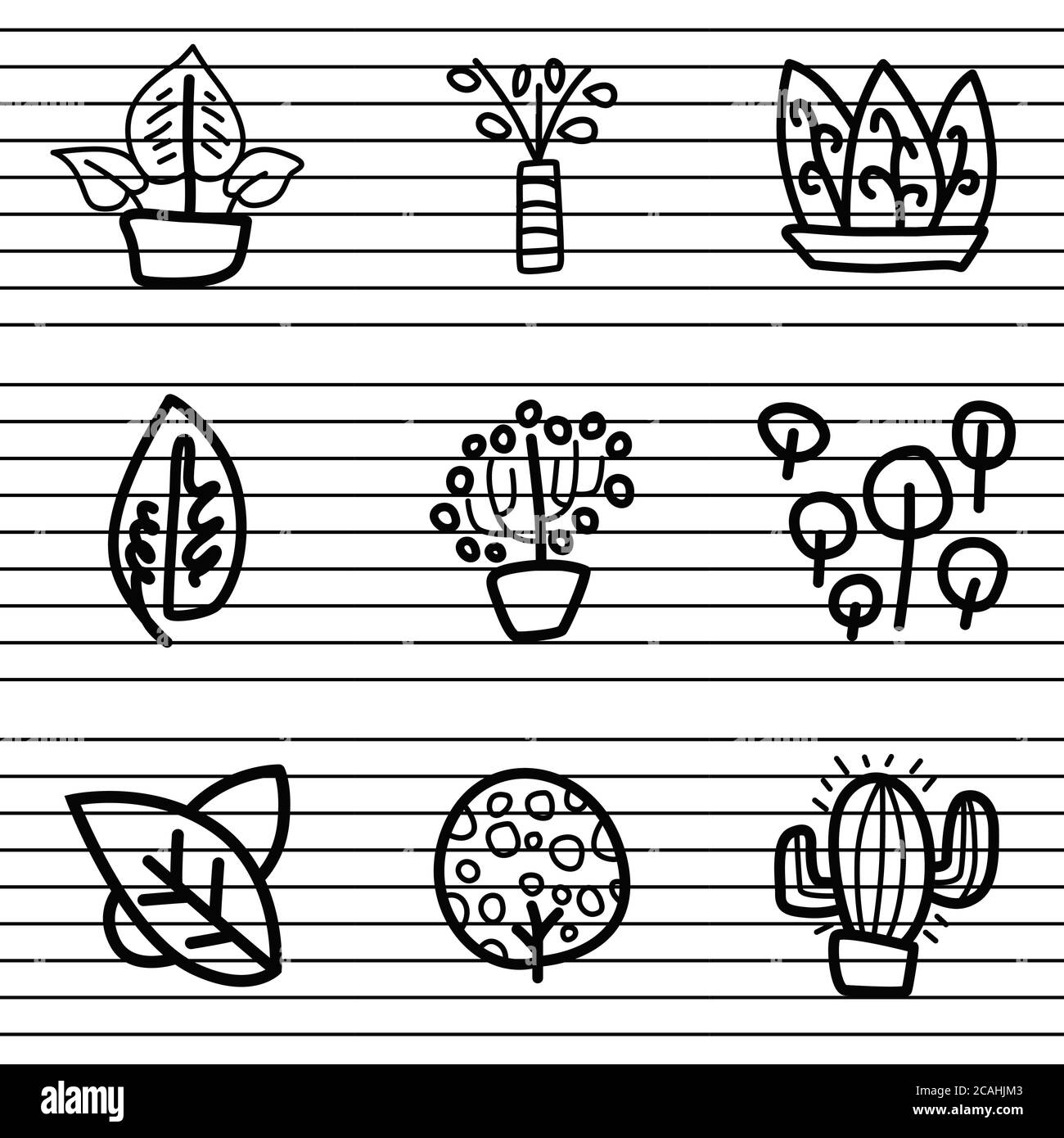 Kaktuspflanze Logo, Zierpflanzen, Blätter in Packungen, die mit dicken Linien, mit verschiedenen Farben und Doodle Stile, die angewendet werden kann i gemacht werden Stock Vektor