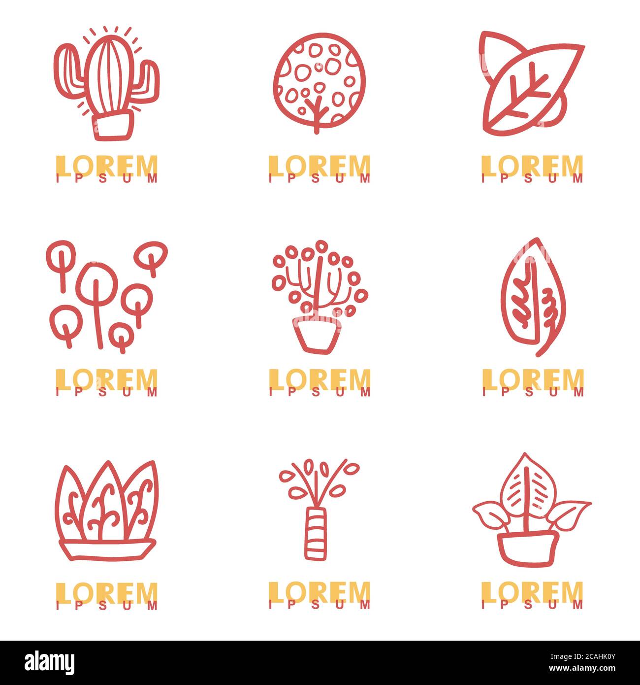 Kaktuspflanze Logo, Zierpflanzen, Blätter in Packungen, die mit dicken Linien, mit verschiedenen Farben und Doodle Stile, die angewendet werden kann i gemacht werden Stock Vektor