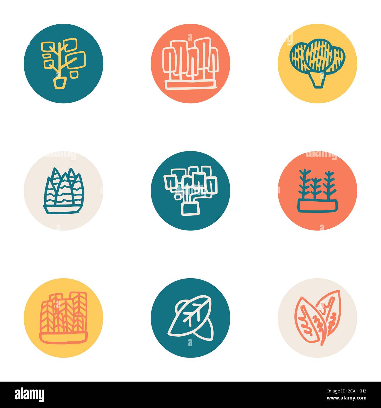 Kaktuspflanze Logo, Zierpflanzen, Blätter in Packungen, die mit dicken Linien, mit verschiedenen Farben und Doodle Stile, die angewendet werden kann i gemacht werden Stock Vektor