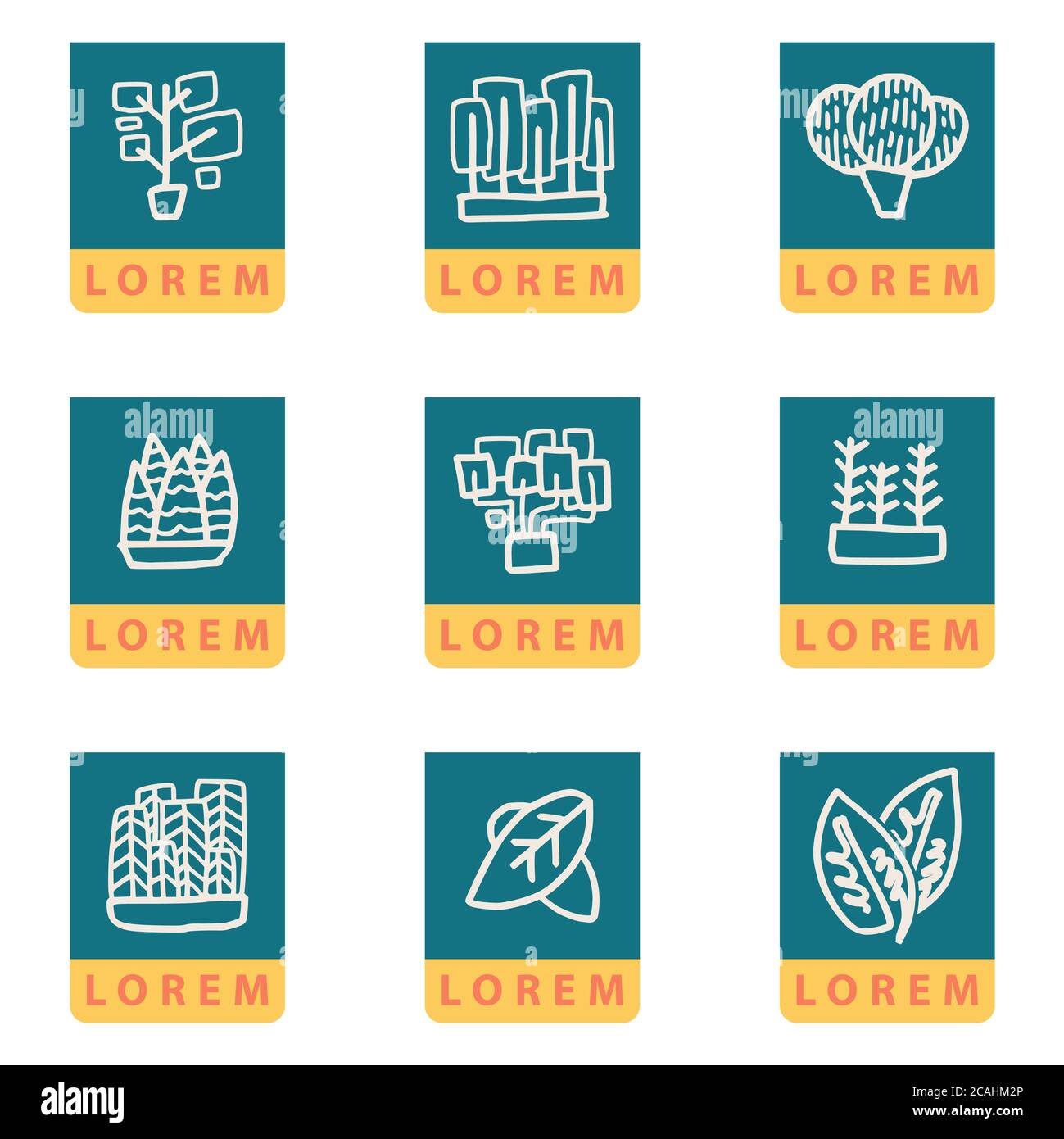 Kaktuspflanze Logo, Zierpflanzen, Blätter in Packungen, die mit dicken Linien, mit verschiedenen Farben und Doodle Stile, die angewendet werden kann i gemacht werden Stock Vektor