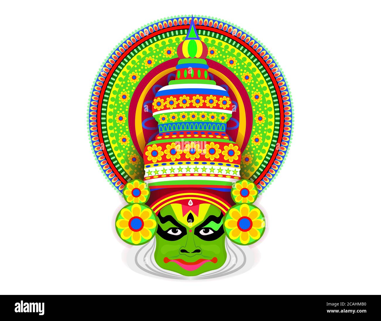 Happy Onam ein sehr berühmtes südindisches Festival von Indien. Kathakali Abstract Face Design oder Make-up Hand ertrinken minimale Linien Stock Vektor