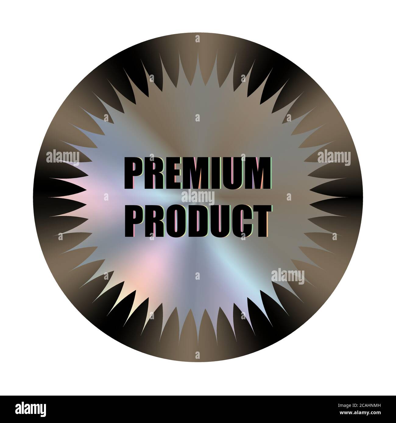 Premium Produkt rund Hologramm realistische Aufkleber. Medaille, Preis, Zeichen, Symbol, Logo, Tag, Stempel, Siegel. Holographisches silbernes Vektorzeichen für Etikettendesign Stock Vektor