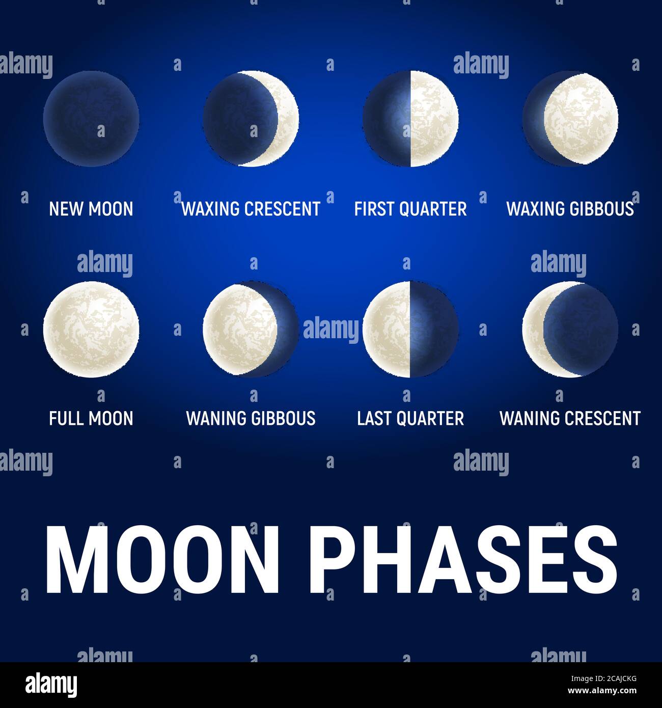 Mond Phasen Illustration, Himmelsplanet Poster Hintergrund. Astrologie-Poster. Vektorgrafik. Vollmond Oberfläche Hintergrund. Stock Vektor