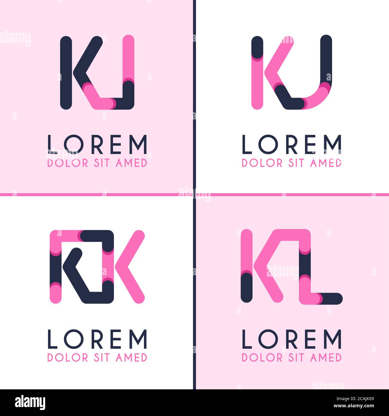 KI-Logo für Unternehmen und Unternehmen. KJ Vorlage Logo für Poster. KK Logo Illustration kann für Websites und Apps sein. Buchstabe KL-Logo für soziale Medien Stock Vektor
