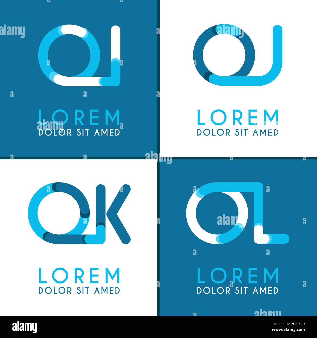 OI-Logo für Unternehmen und Unternehmen. OJ Vorlage Logo für Poster. OK Logo Illustration kann für Websites und Apps sein. OL-Logo für soziale Medien Stock Vektor