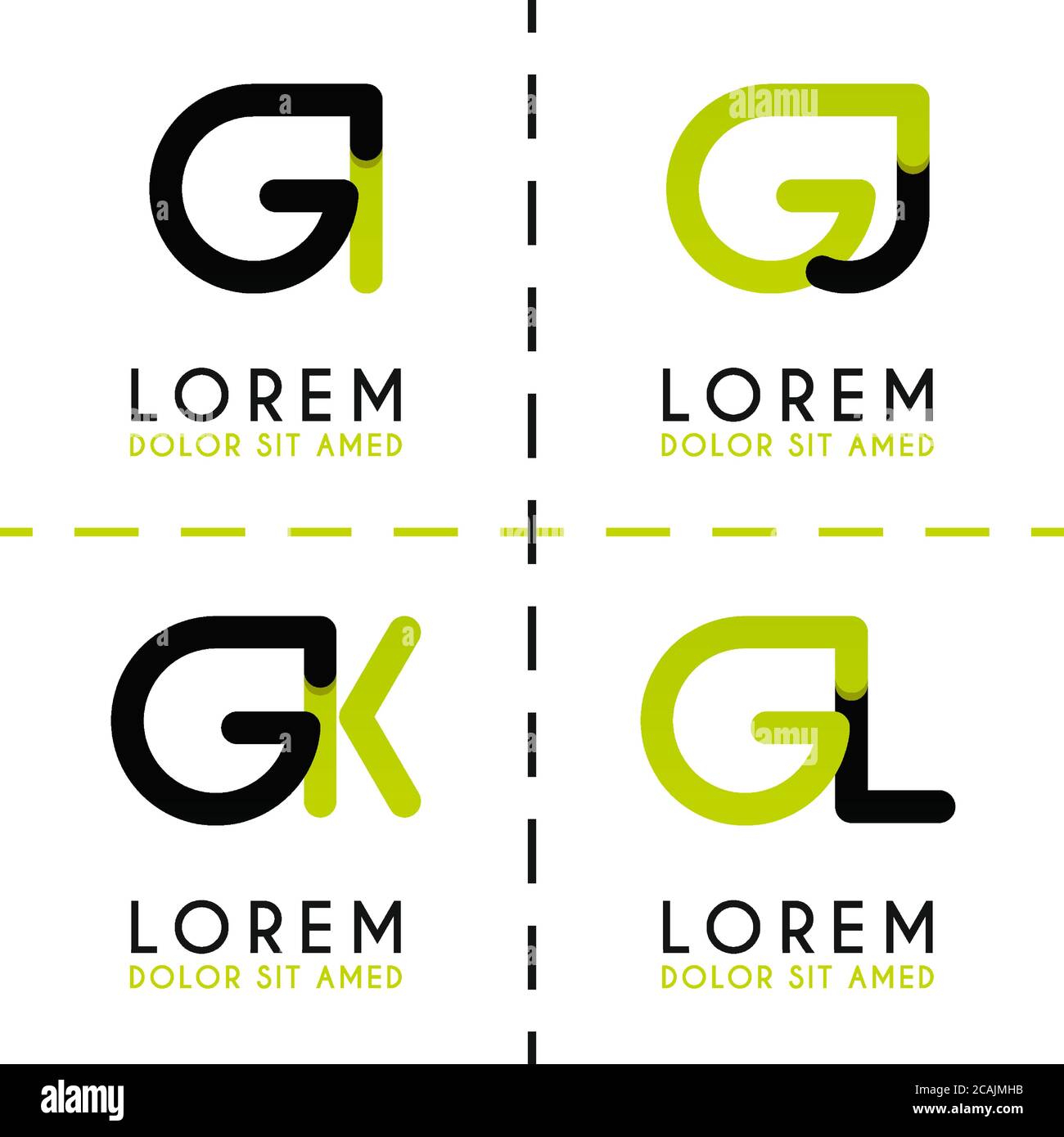 GI-Logo für Unternehmen und Unternehmen. GJ Vorlage Logo für Poster. GK Logo Illustration kann für Websites und Apps sein. GL-Logo für soziale Medien Stock Vektor