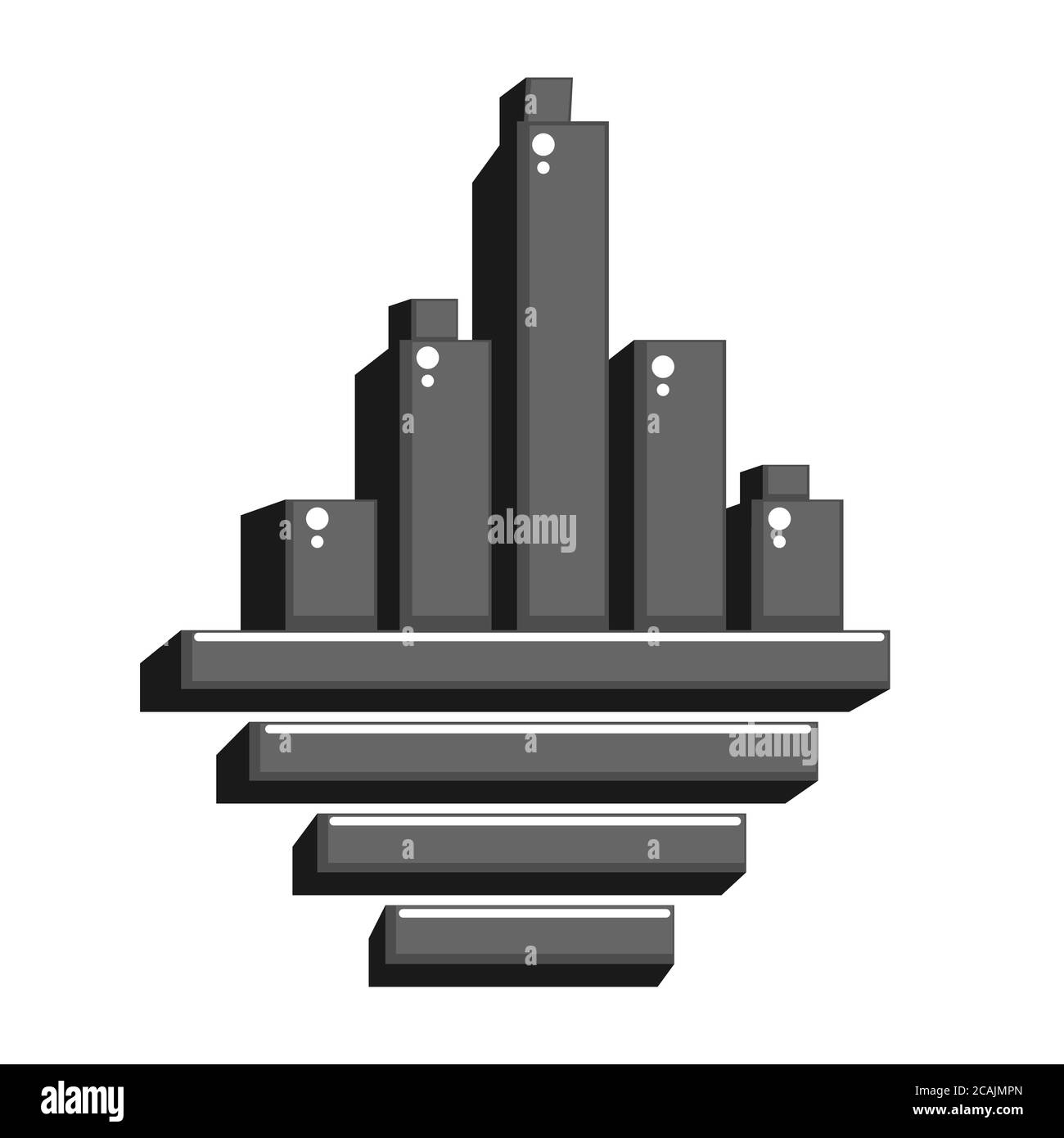 Logo ist eine Abstraktion eines Gebäudes auf einem weißen isolierten Hintergrund. Vektorbild Stock Vektor