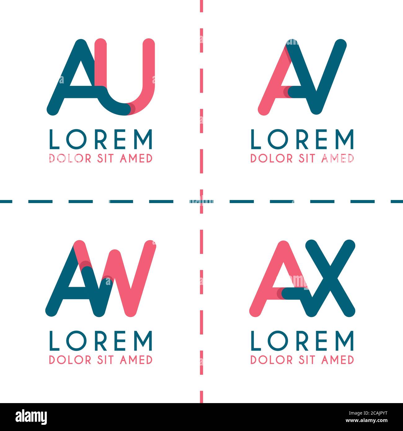 AU-Logo für Unternehmen und Firmen. AV-Vorlage Logo für Poster-Design. AW Logo Illustration kann für Websites und Apps sein. Letter AX-Logo für Social Media Stock Vektor