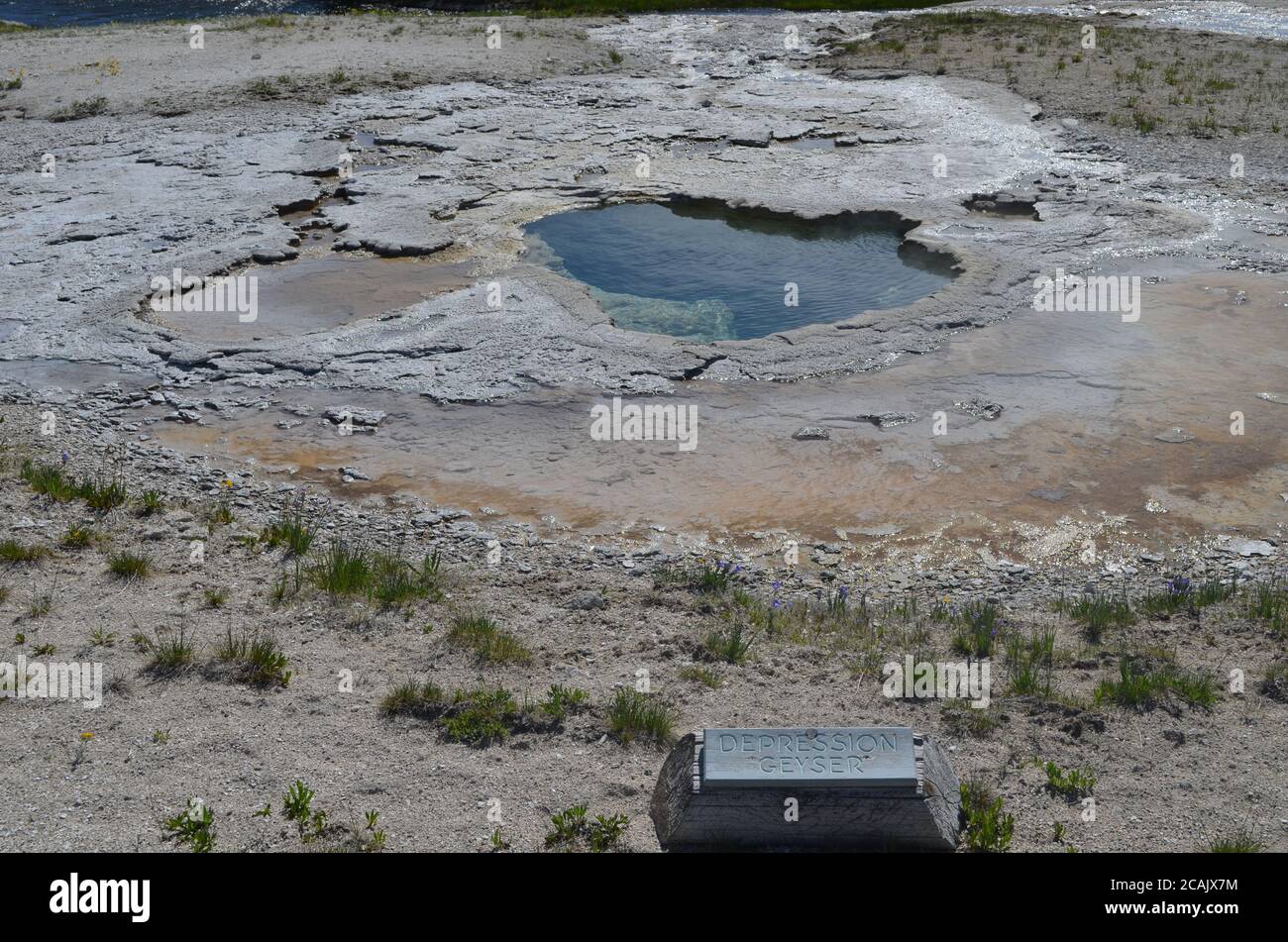 YELLOWSTONE NATIONAL PARK, WYOMING - 8. JUNI 2017: Depressionsgeysir der Geyser Hill Group im Upper Geyser Basin Stockfoto