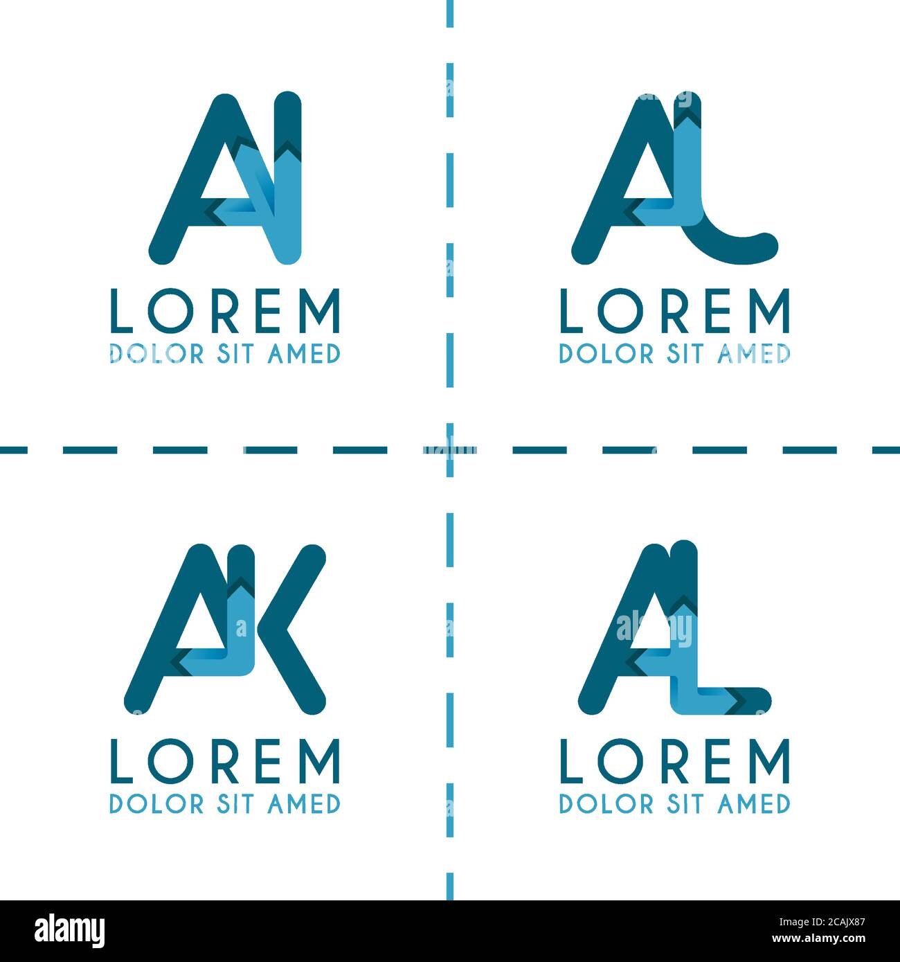 AI Logo Design für Unternehmen und Unternehmen. AJ-Vorlage Logo für Poster. AK-Logo-Illustration kann für Websites und Apps sein. Letter AL Logo für Social Media Stock Vektor