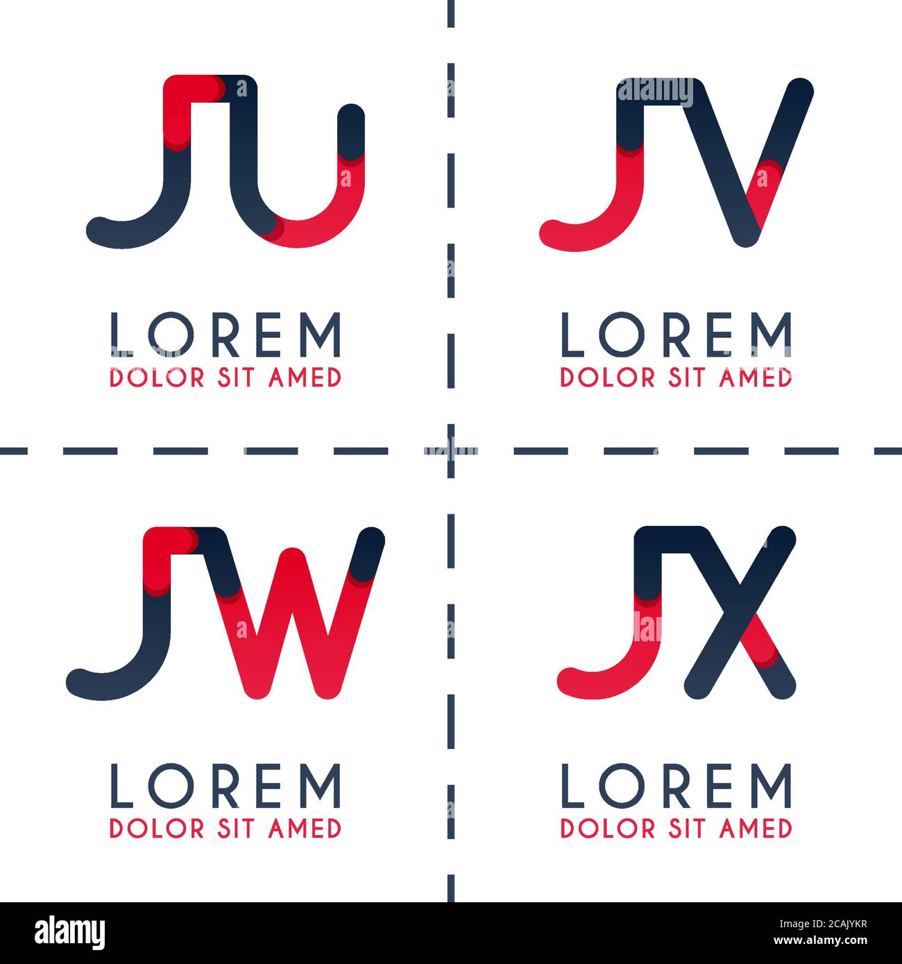 JU-Logo für Unternehmen und Unternehmen. JV-Vorlage Logo für Poster. Die JW-Logo-Illustration kann für Websites und Apps verwendet werden. JX-Logo für soziale Medien Stock Vektor