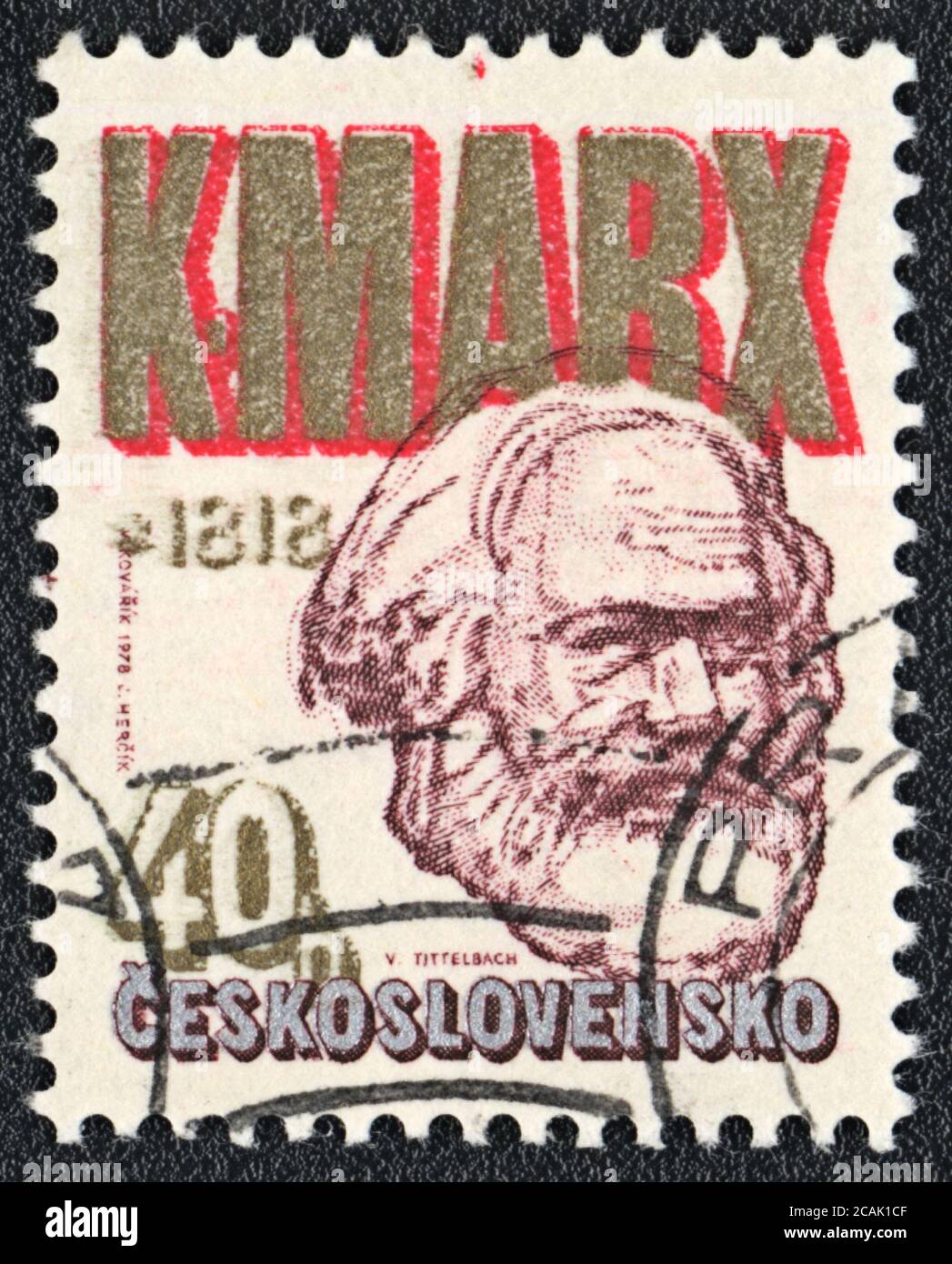 Briefmarke. Porträt von Karl Marx, Tschechoslowakei, 1978 Stockfoto