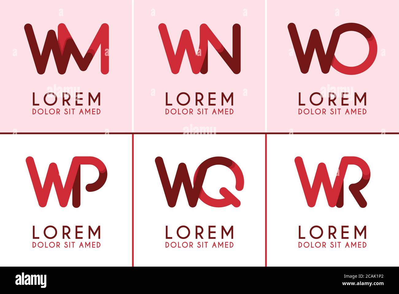 WM Logo Logo für Unternehmen und Unternehmen.WN Template Logo für Poster. DIE DARSTELLUNG DES WO-Logos kann für Websites verwendet werden. Buchstabe WP-Logo für soziale Medien. WQ-Logo Stock Vektor