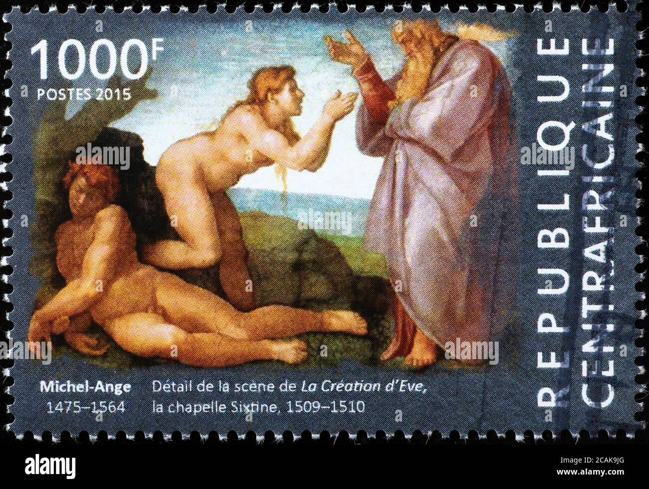 Die Schaffung von Eve in Sixtinische Kapelle auf Briefmarke Stockfoto