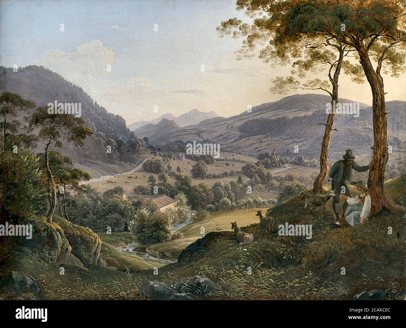 Catel Franz Ludwig - Berge bei Salzburg mit einem jungen Paar - Deutsche Schule - 19. Und Anfang des 20. Jahrhunderts Stockfoto