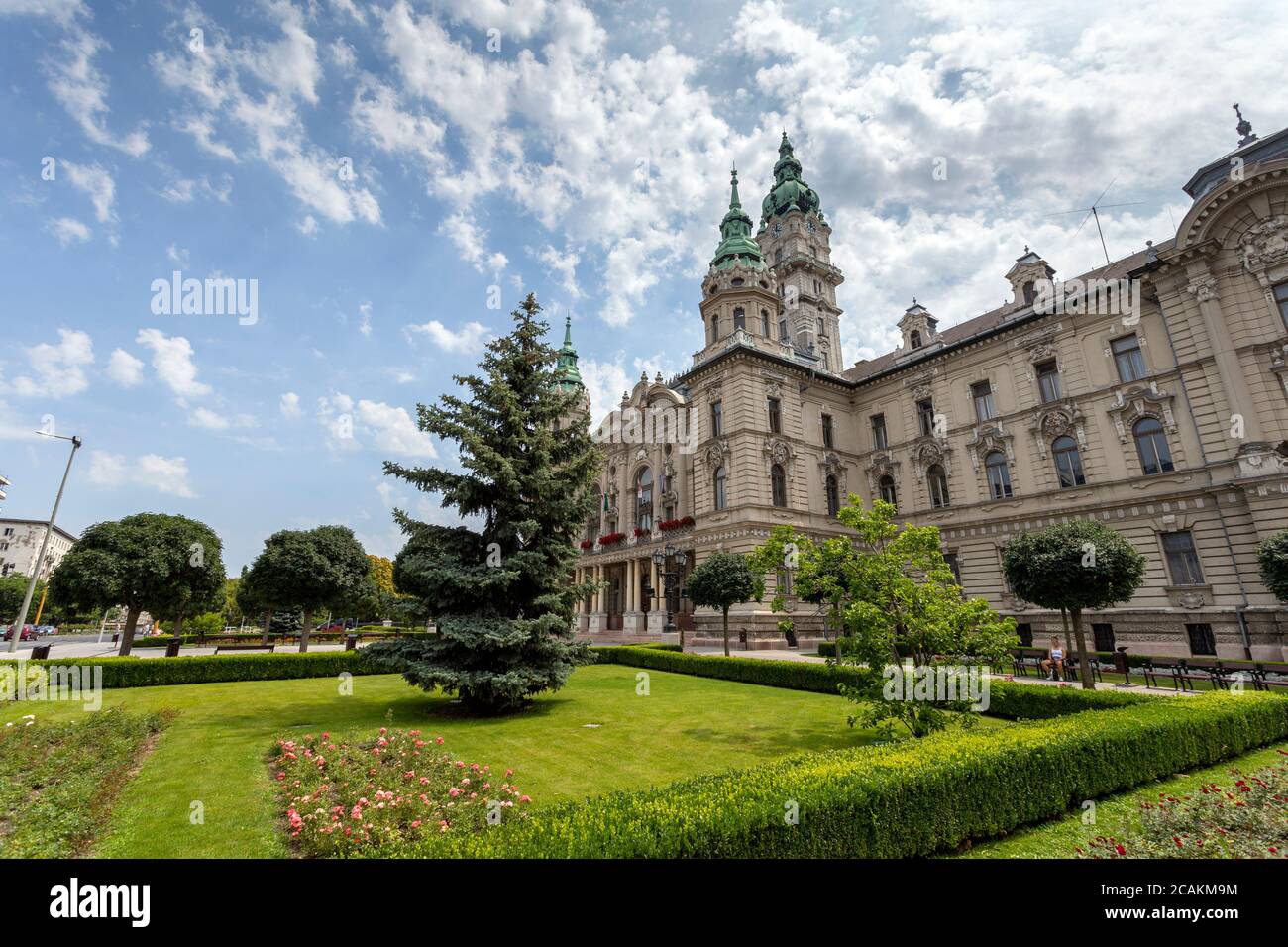 Rathaus von Gyor, Ungarn an einem Sommernachmittag. Stockfoto