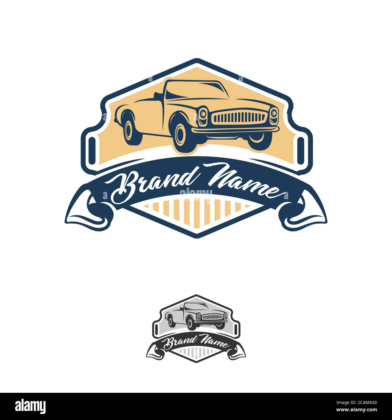 Retro Auto Emblem Konzept Vektor. Vorlage für klassisches Fahrzeugemblem. EPS 10 Stock Vektor