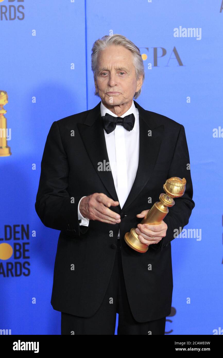 LOS ANGELES - 6. JANUAR: Michael Douglas bei den Golden Globe Awards 2019 - Presseraum im Beverly Hilton Hotel am 6. Januar 2019 in Beverly Hills, CA Stockfoto