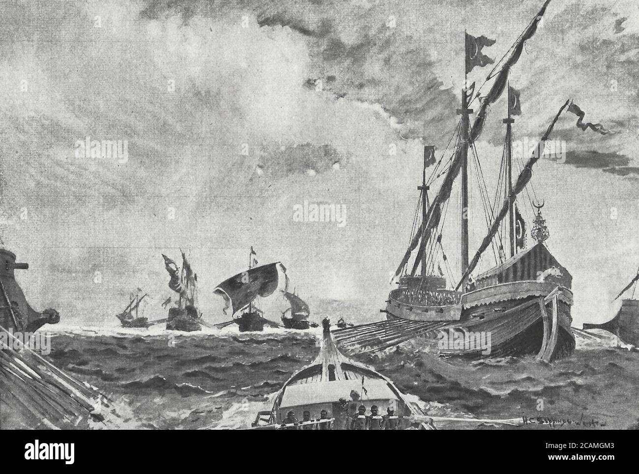 Türkische Galeere in der Schlacht von Lepanto Stockfoto