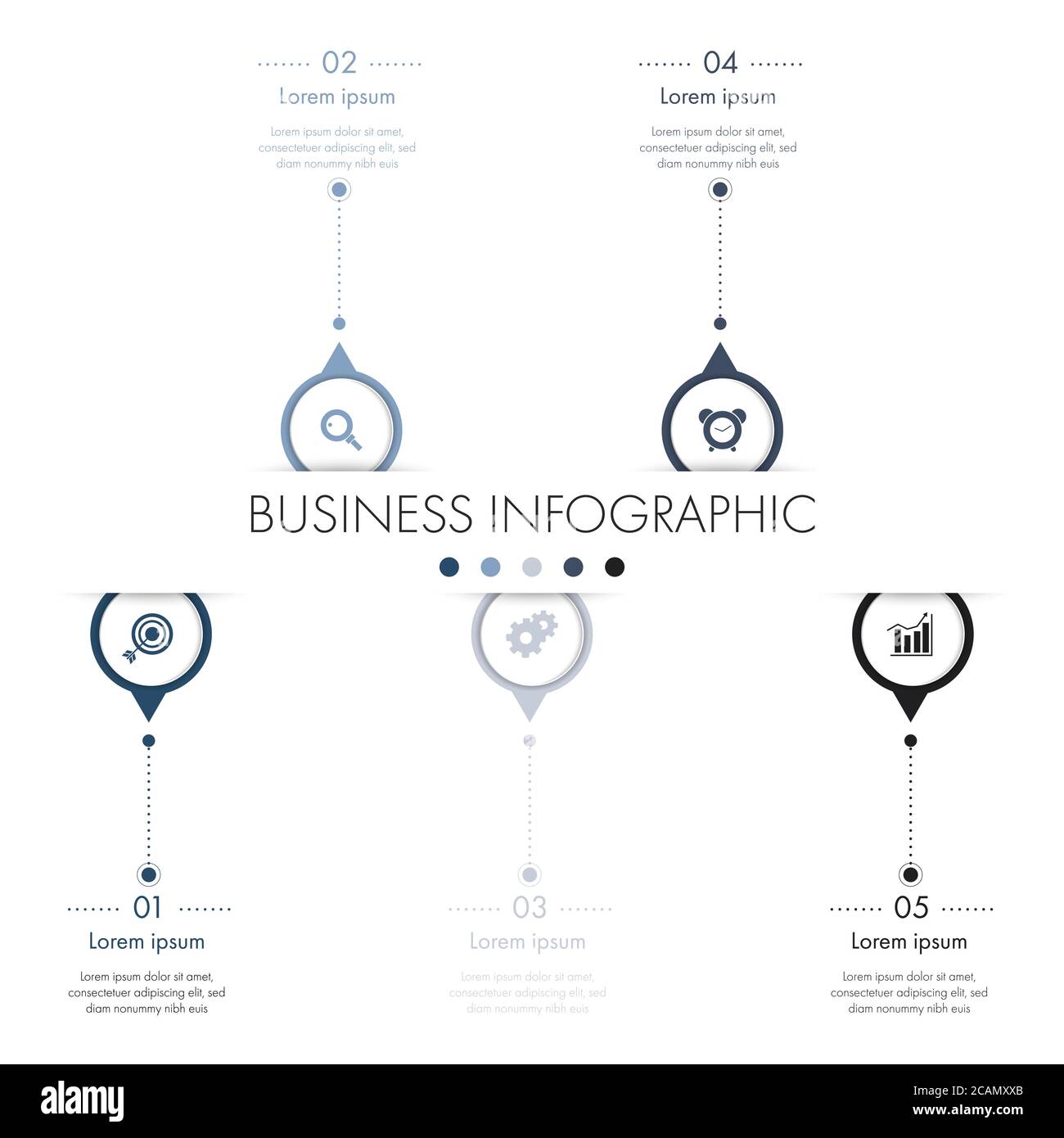 5 Schritte Business-Infografik-Vorlage mit Symbol für Präsentation, Workflow, Prozess. Stock Vektor