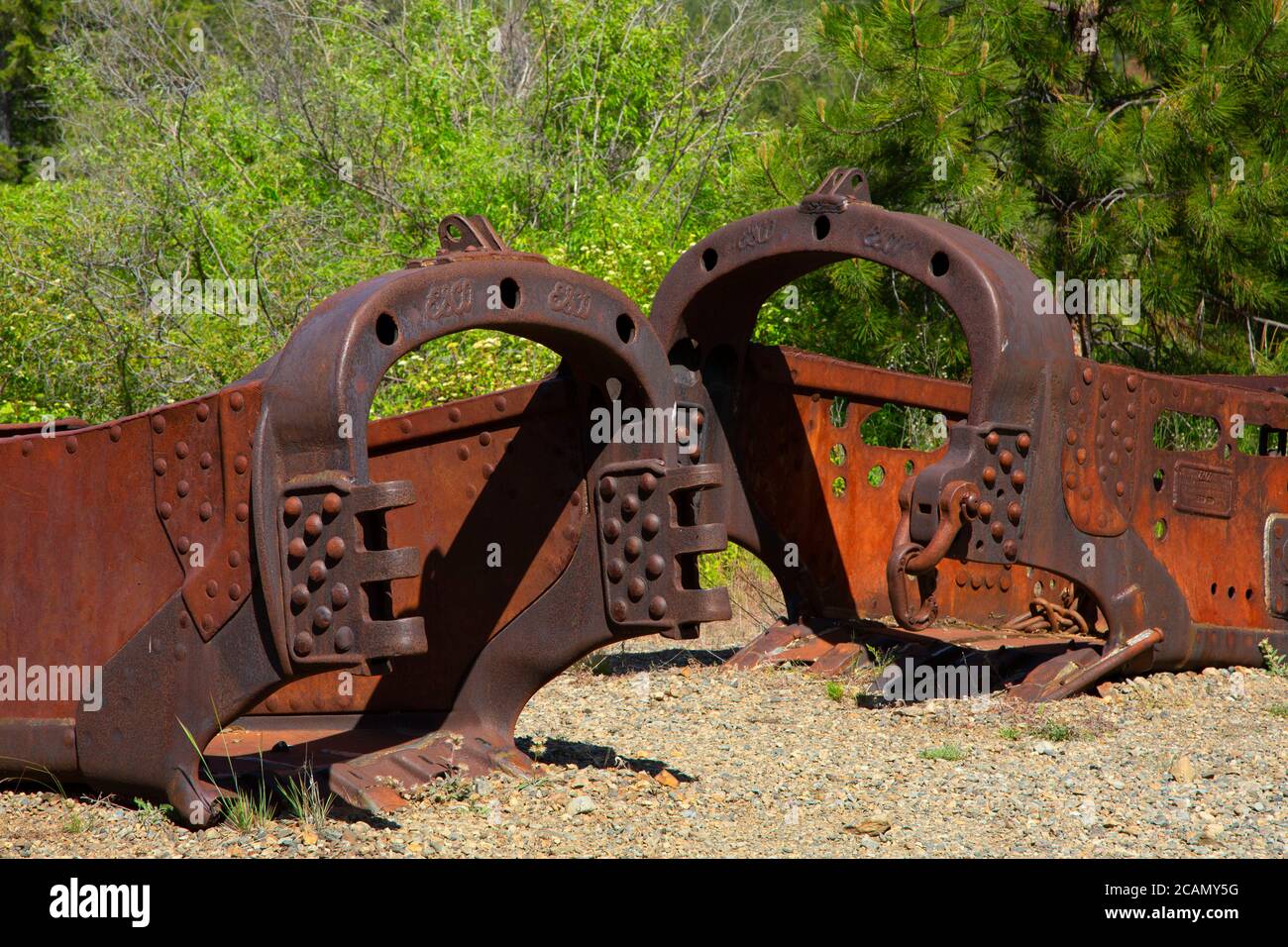 Ausrüstungshof, Sumpter Valley Dredge State Heritage Area, Elkhorn Drive National Scenic Byway, Oregon Stockfoto