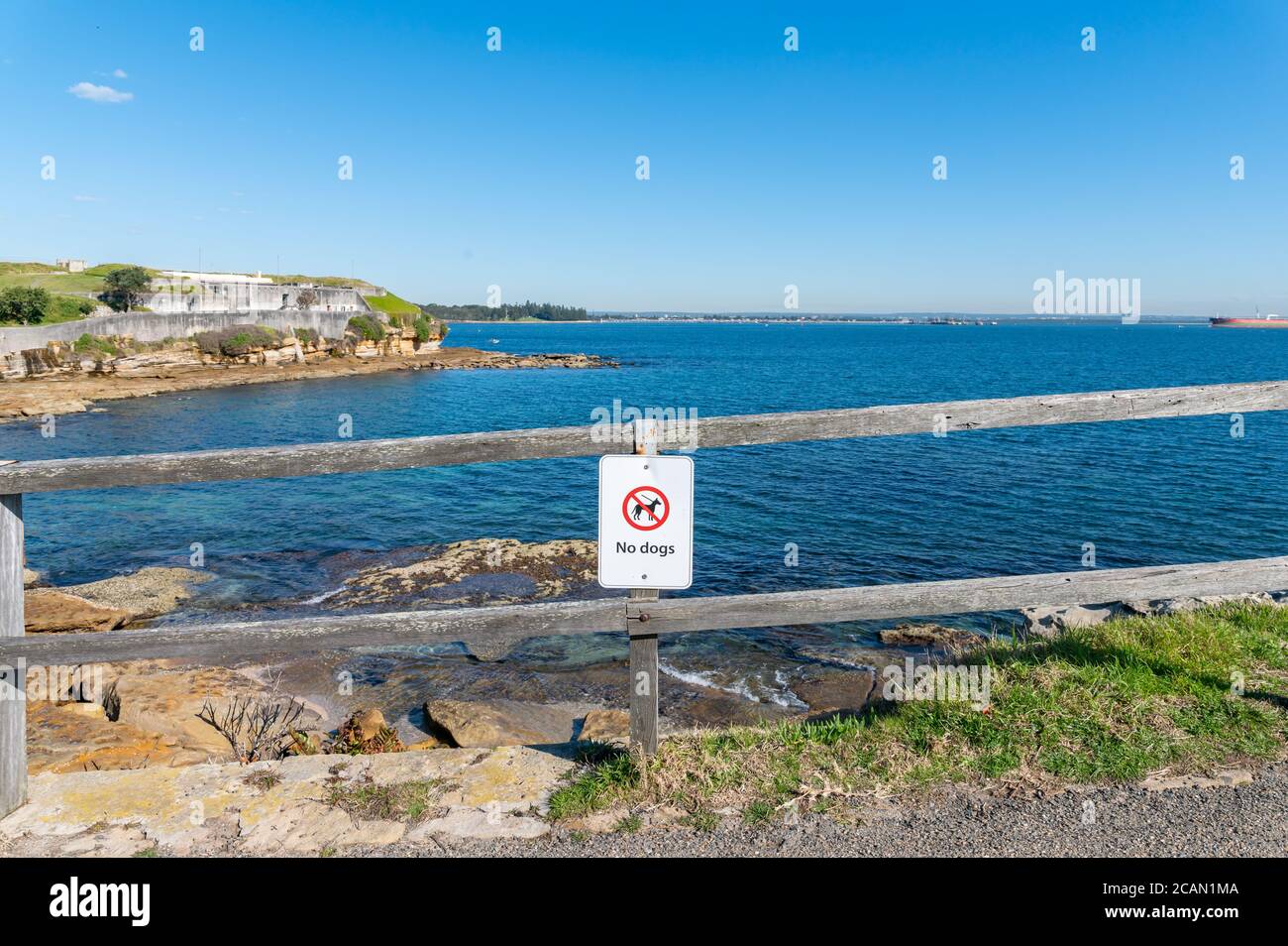 Keine Hunde anmelden in La Perouse an einem sonnigen Winter Nachmittag Stockfoto